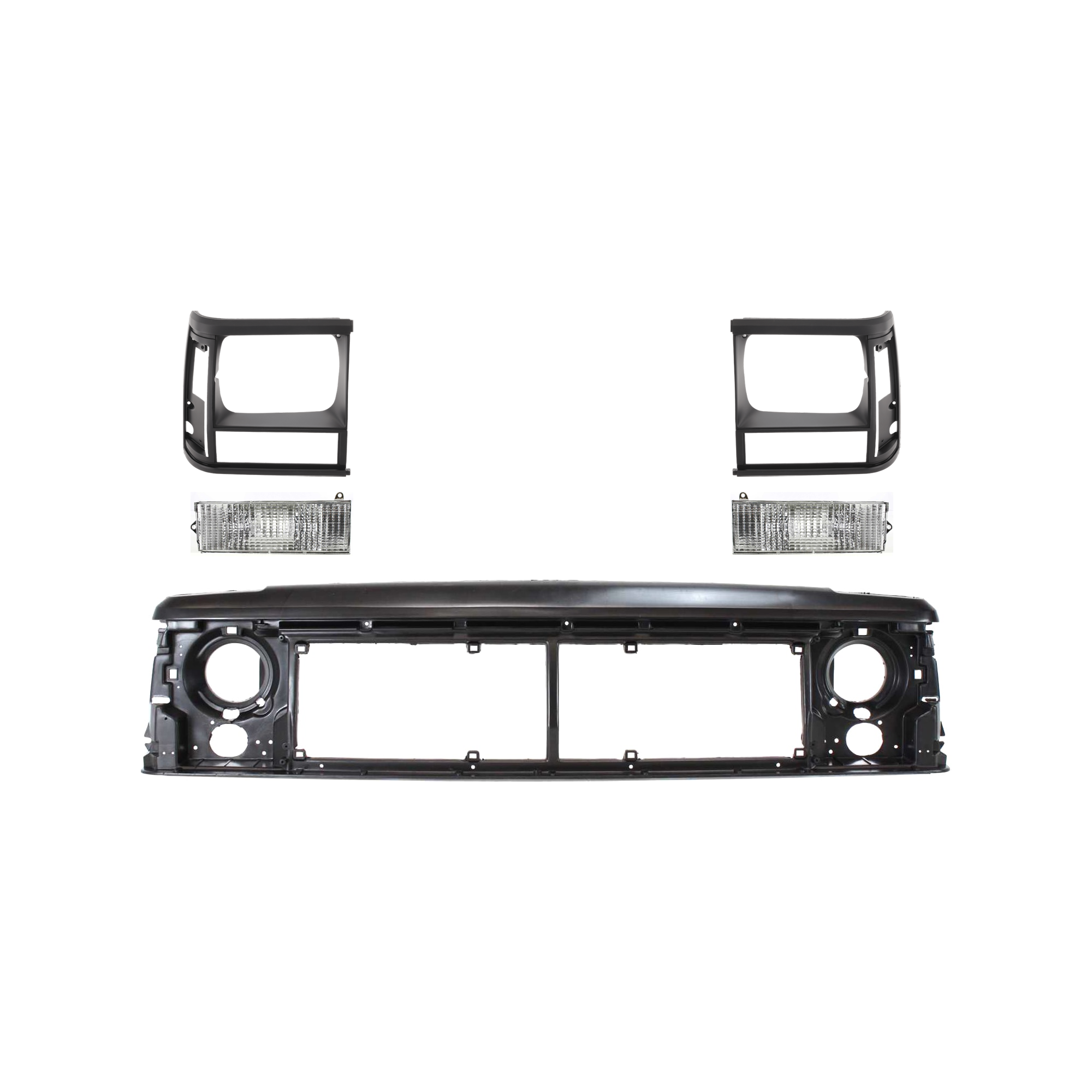 AM CHEROKEE 91-96 HEADER PANEL 5 pc Kit w Headlight Door and Turn Signal Light Adhesive Letter Type Thermoplastic SKU KIT 071624-01 Partslink CH1220107 CH2512124 CH2513124 CH2531101 CH2530101 OEM 55294926-5DV51TZZ 5DV54TZZ 560