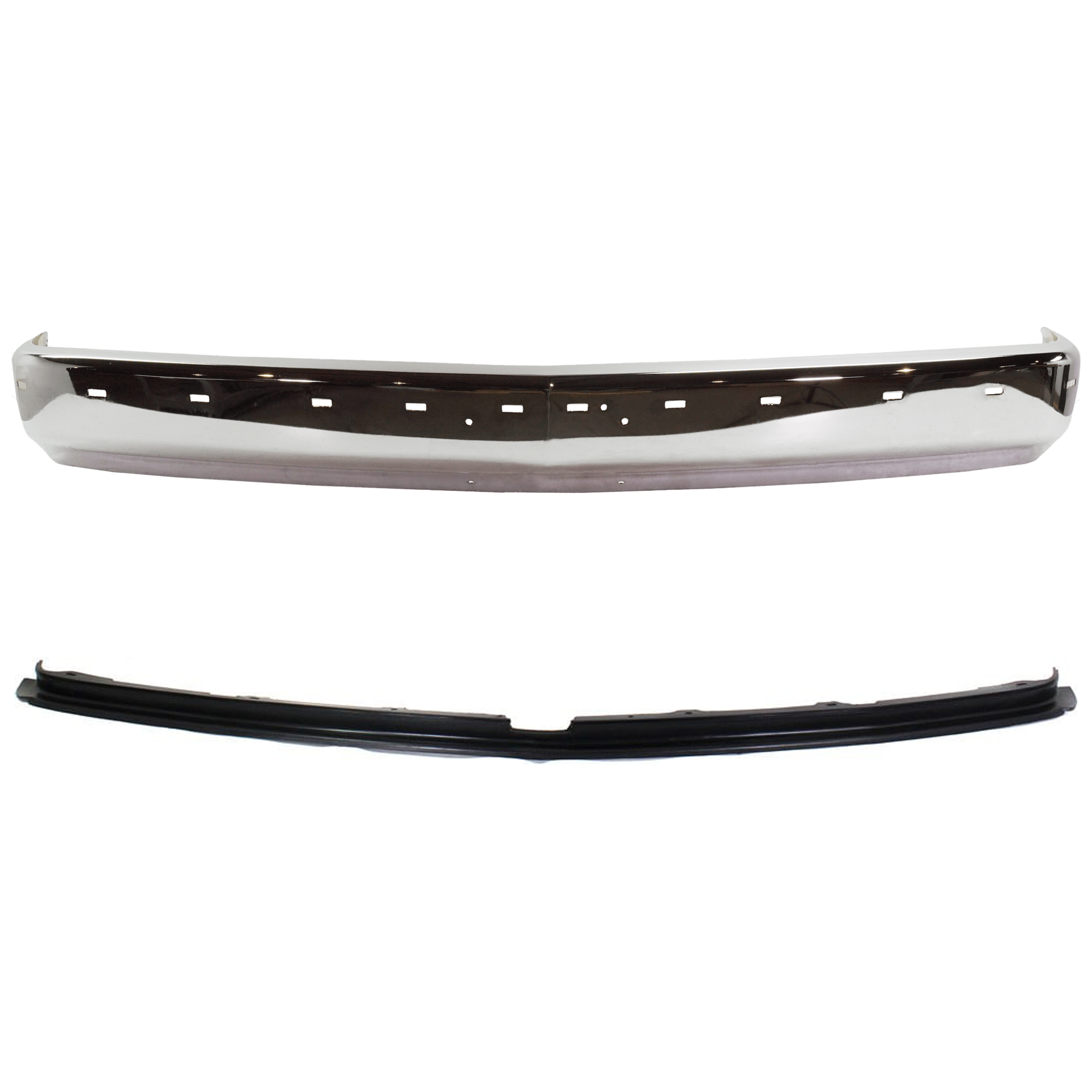 AM C K FULL SIZE P U 88-02 FRONT BUMPER 2 pc kit w Bumper Filler Face Bar Chrome w o Air Intake Holes w Impact Strip and Pad Holes SKU KIT 071624-03 Partslink GM1002802 GM1087179 OEM 15574111-12375174