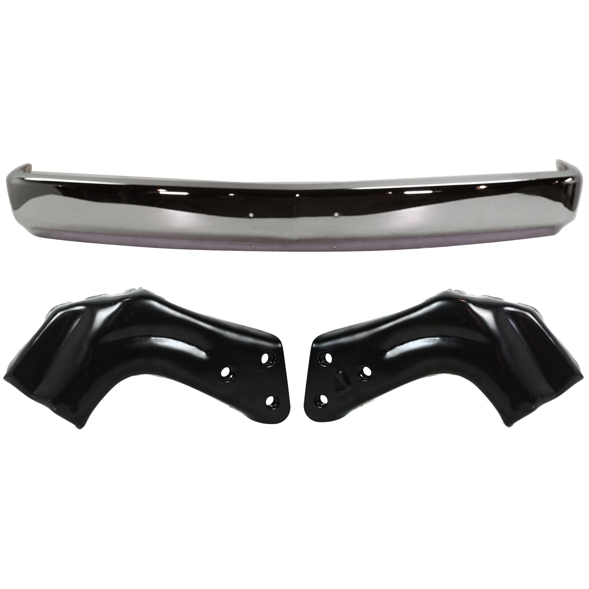 AM C K FULL SIZE P U 88-02 FRONT BUMPER 3 pc kit w Bumper Bracket Face Bar Chrome w o Air Intake and Impact Strip Holes w License Plate Holes SKU KIT 071624-08 Partslink GM1002162 GM1067127 GM1066127 OEM 15680830 PFM 15686152-15686151