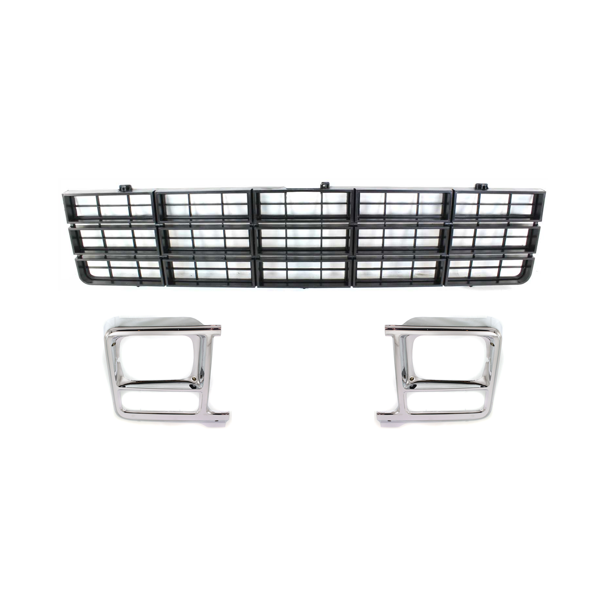 AM C K SERIES SUBURBAN 79-80 HEAD LAMP DOOR RH AND LH 3 pc kit w Grille Assembly Rectangular Headlamps SKU KIT 071624-19 Partslink GM2512101 GM2513101 GM1200114 OEM 14010855-14010856-14004752
