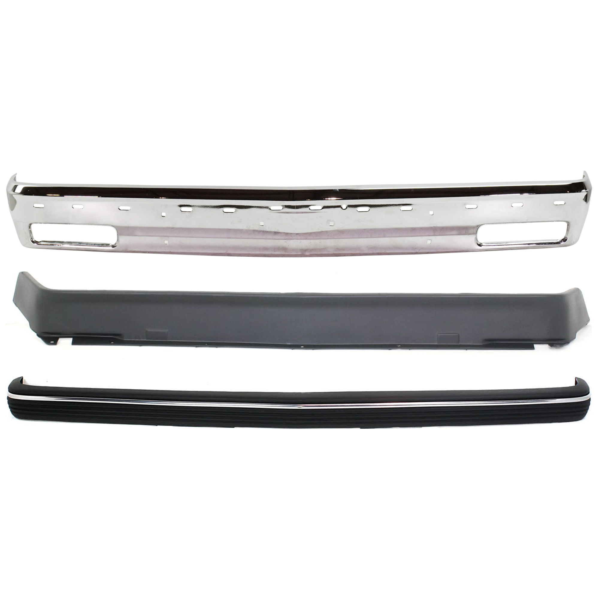 AM S10 BLAZER 83-94 S10 PICKUP 82-93 FRONT BUMPER 3 pc kit w Bumper Trim and Valance Chrome w Molding Holes SKU KIT 071624-21 Partslink GM1002173 GM1057132 GM1090104 OEM 15990617-15629964-14056772