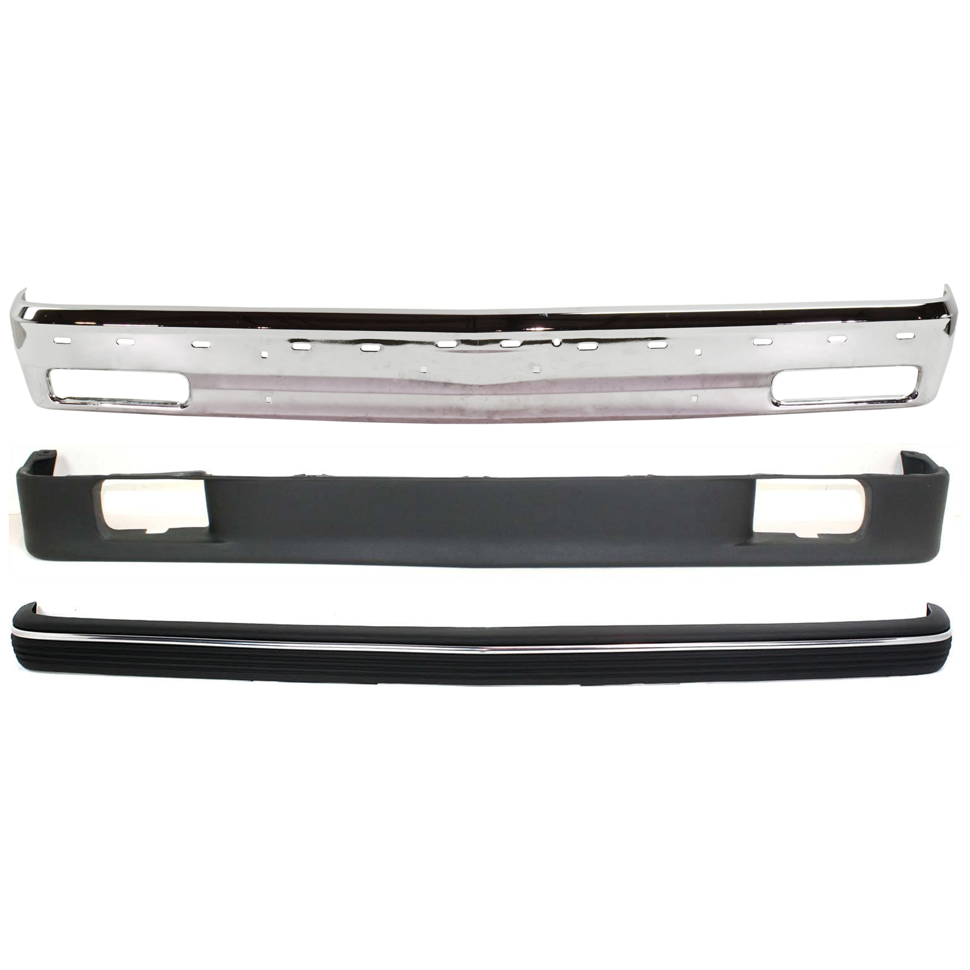 AM S10 BLAZER 83-94 S10 PICKUP 82-93 FRONT BUMPER 3 pc kit Chrome w Molding Holes SKU KIT 071624-22 Partslink GM1002173 GM1057132 GM1092159 OEM 15990617-15629964-15659165