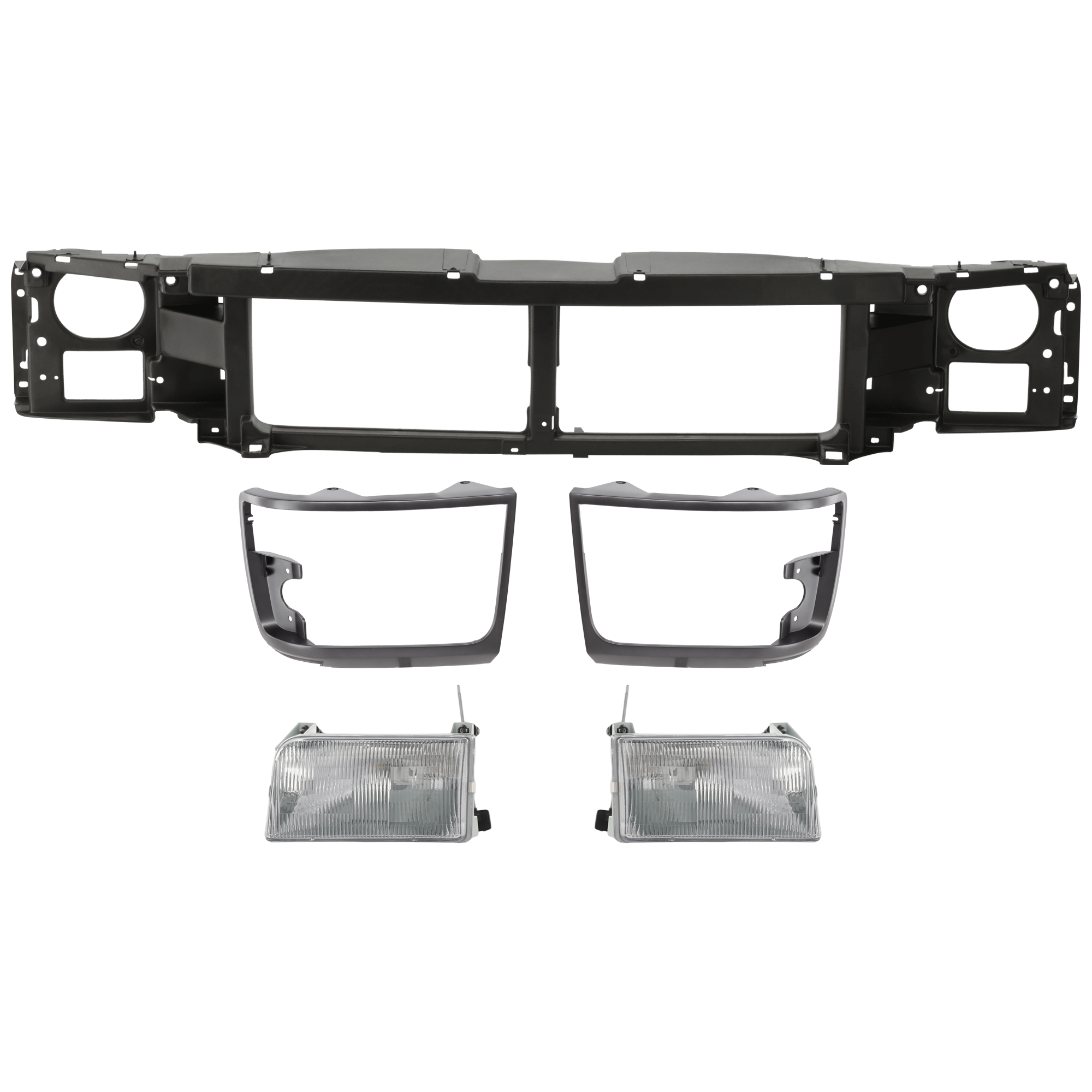 AM F SERIES 92-97 HEADER PANEL 5 pc Kit w Headlight and Headlight Door Grille Mounting Panel SKU KIT 071624-37 Partslink FO1220113 FO2503114 FO2502118 FO2512129 FO2513130 OEM F6TZ8A284AC F2TZ13008A F2TZ130