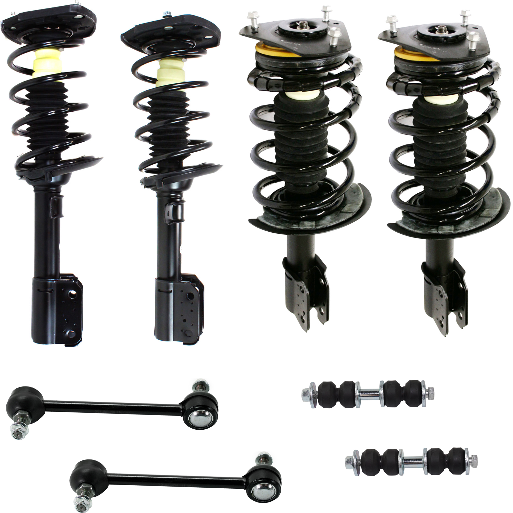 AM CENTURY 97-05 FRONT AND REAR SUSPENSION KIT RH AND LH 8 pc kit with Loaded Struts and Sway Bar Links SKU KIT 071721-101 OEM 22064735-22064736-22064733-220