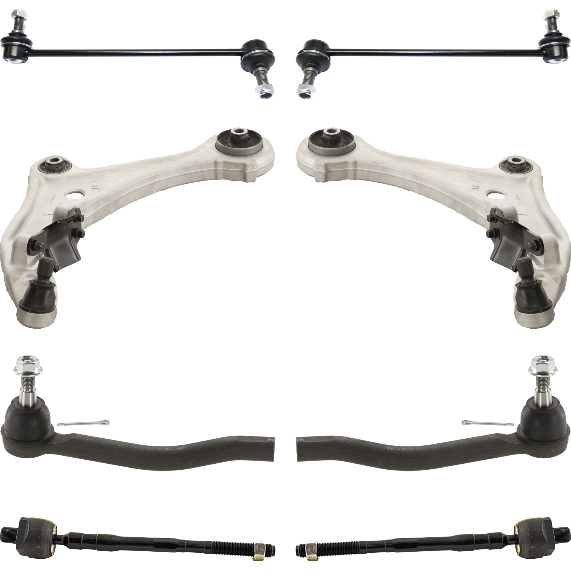 AM MURANO 09-14 FRONT SUSPENSION KIT RH AND LH 8 pc kit w Control Arms Sway Bar Links and Tie Rod Ends SKU KIT 071721-104 OEM 545011AA1A 545001AA1A 546681AA