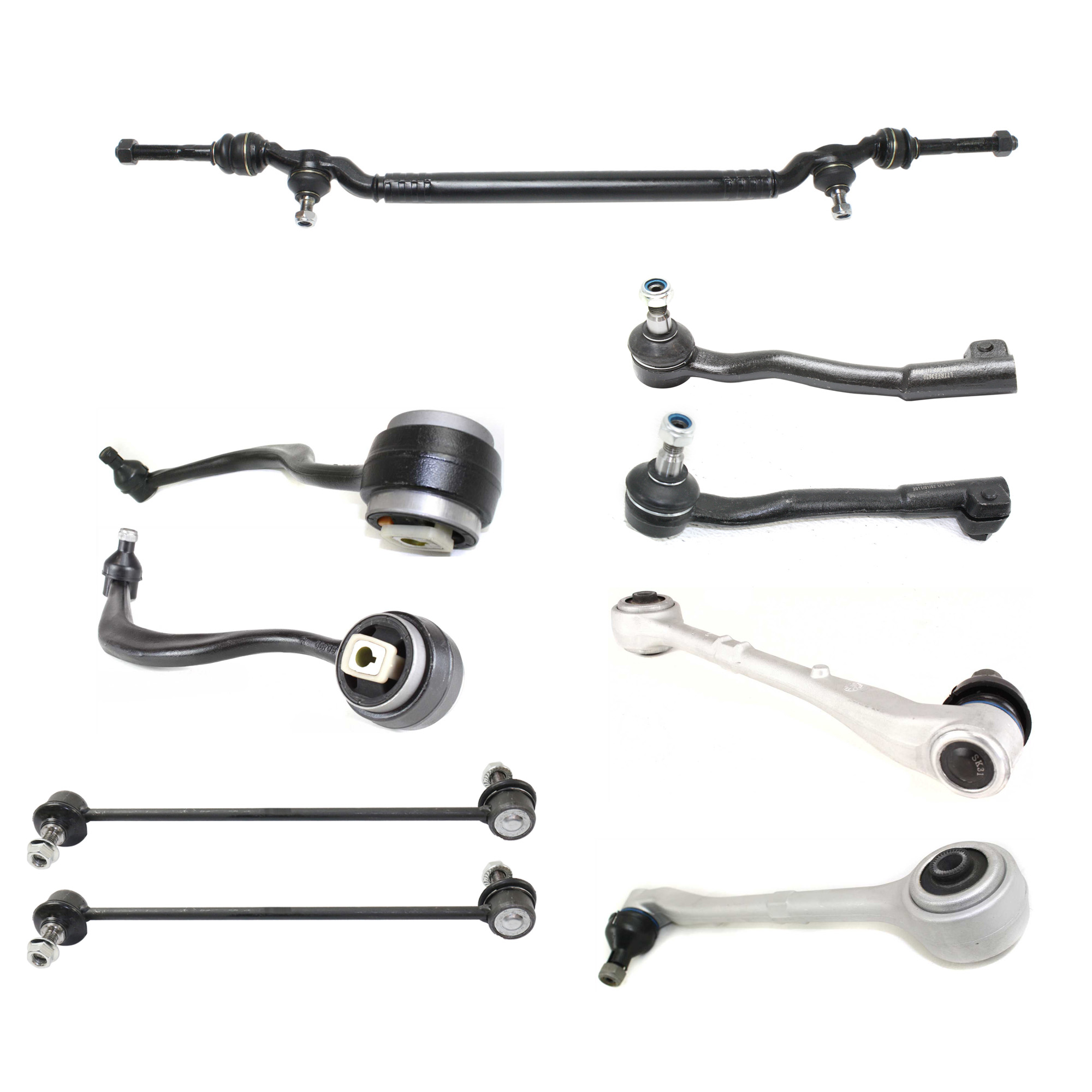 AM 7 SERIES 95-01 FRONT SUSPENSION KIT 9 pc Kit with Center Link Control Arms Sway Bar Links and Tie Rod Ends SKU KIT 071721-106 OEM 32211096057-31121141721-311211
