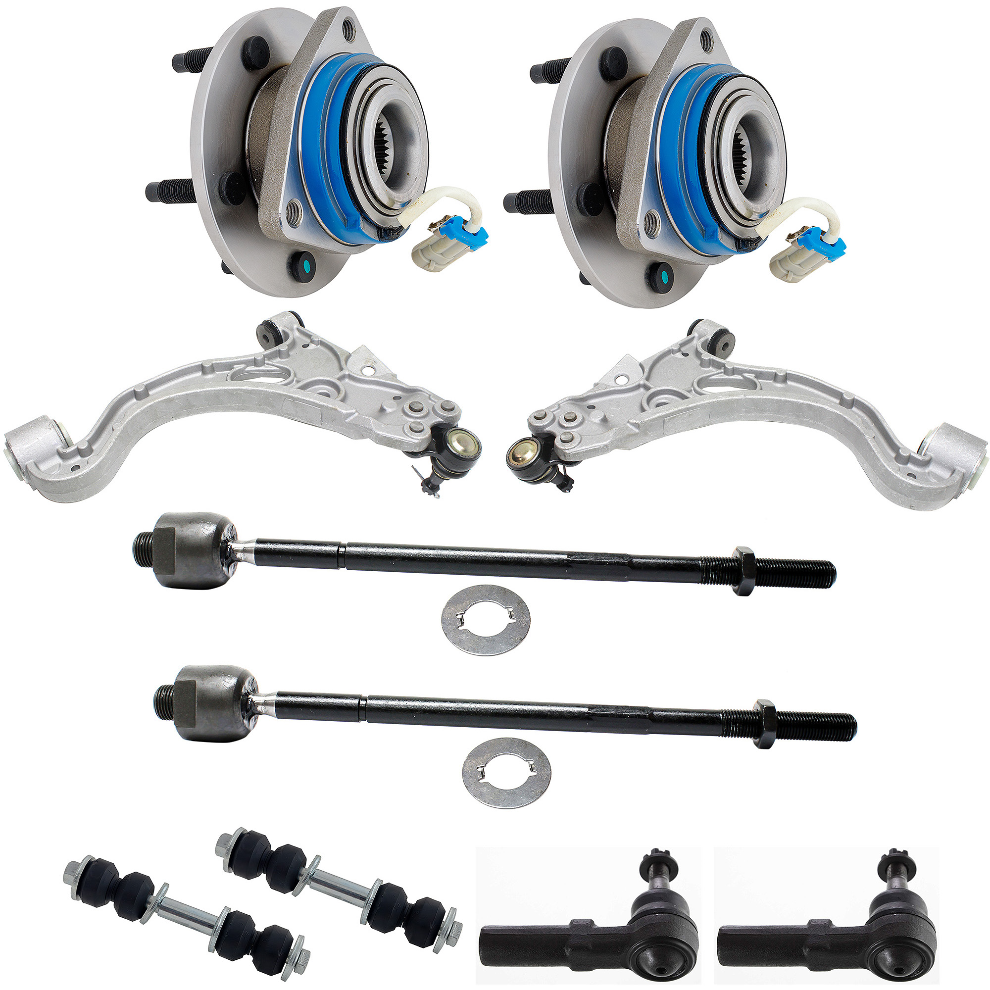 AM PARK AVENUE 98-01 FRONT SUSPENSION KIT 10 pc kit with Control Arms Sway Bar Links Tie Rod Ends and Wheel Hubs SKU KIT 071721-110 OEM 25696334-25699467-25766508