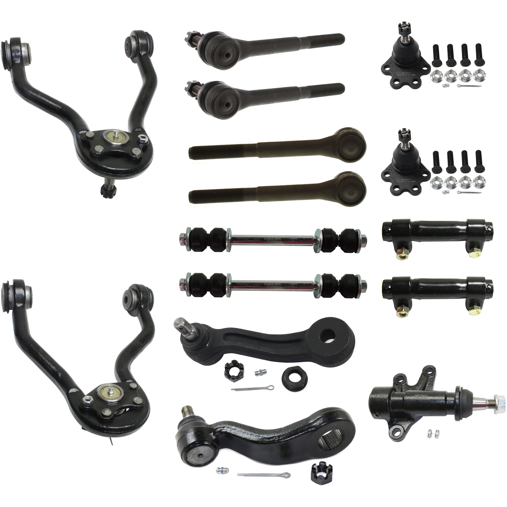 AM C K FULLSIZE P U 93-99 FRONT SUSPENSION KIT RH AND LH 15 pc kit with Ball Joints Control Arms Idler Arm Idler Arm Bracket Pitman Arm Sway Bar Links Tie Rod Adjusting Sleeves and Tie Rod Ends SKU KIT 071721-114 OEM 104106-286007-305171-260131