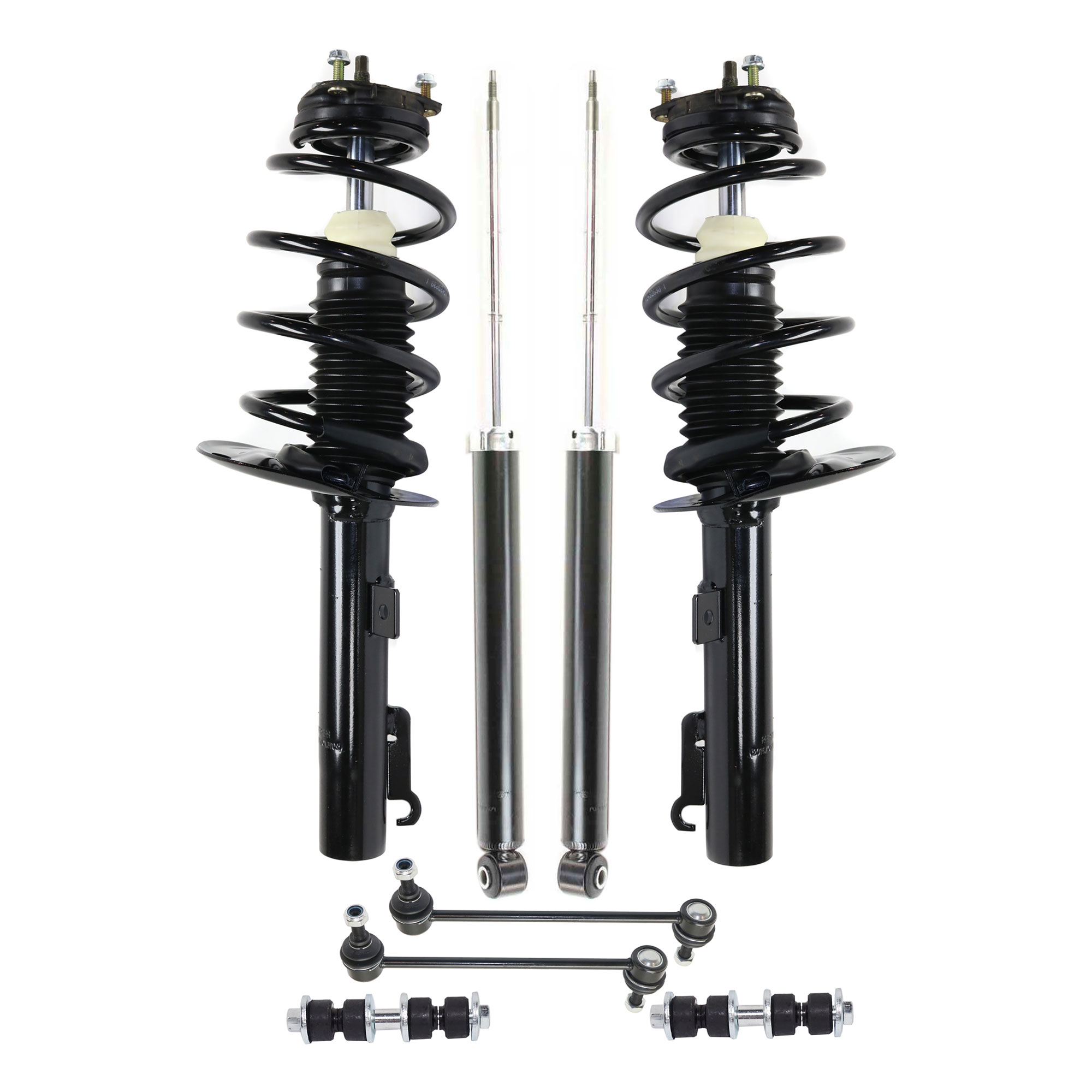 AM FOCUS 08-11 FRONT AND REAR SUSPENSION KIT RH AND LH 8 pc Kit with Loaded Struts Shock Absorbers and Sway Bar Links SKU KIT 071721-117 OEM 8S4Z18125C 9S4Z18125A 9S4Z1812