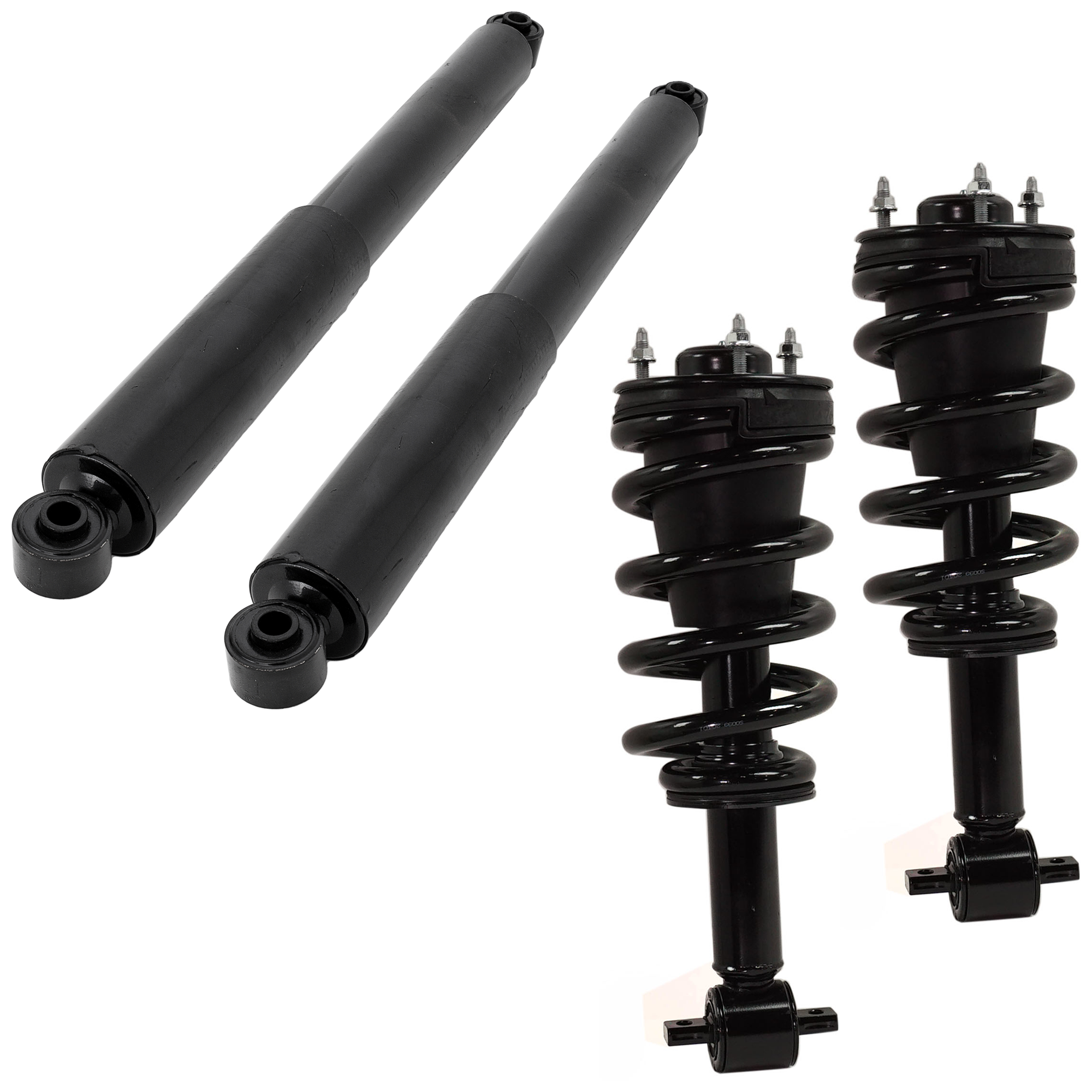 AM SILVERADO SIERRA 1500-07-13 FRONT AND REAR SHOCK AND FULLY LOADED STRUT RH AND LH Gas Charged 4 pc Kit SKU KIT 071721-12 OEM 25980102-25888684