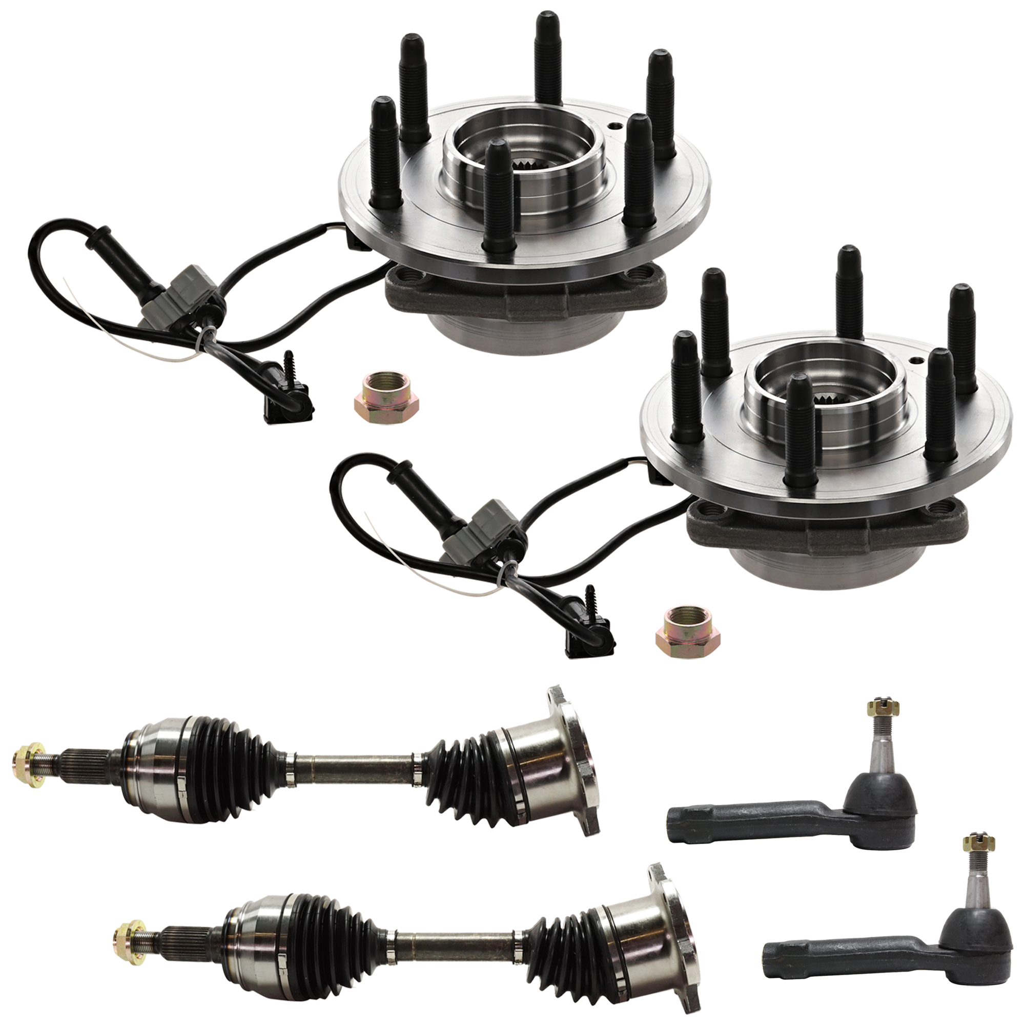 AM SILVERADO SIERRA 1500-99-07 FRONT SUSPENSION KIT RH AND LH 6 pc Kit with Axle Assembly Tie Rod End and Wheel Hub SKU KIT 071721-90 OEM 2693122-4011785-4012354-124713