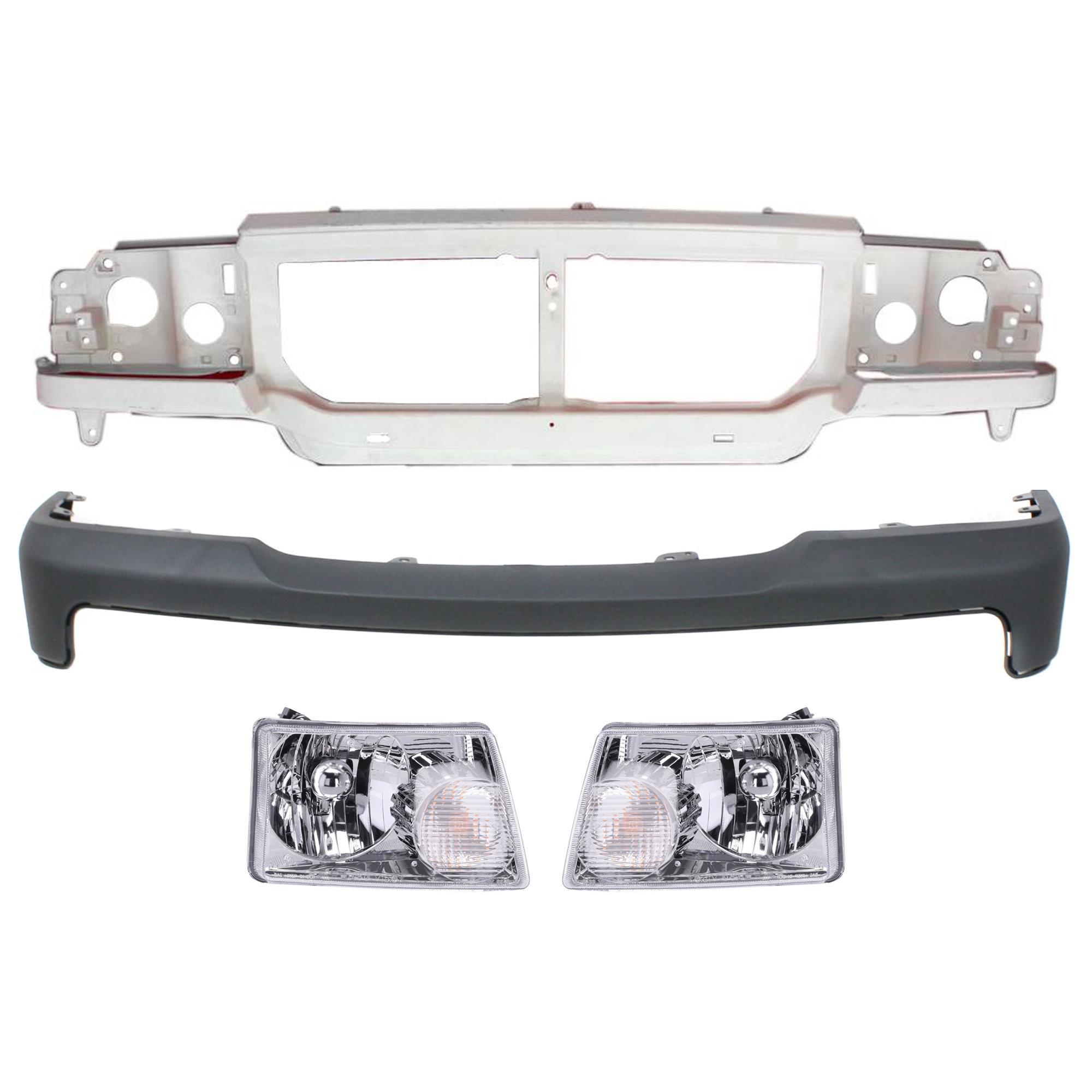 AM RANGER 06-11 HEADER PANEL 4 pc Kit with Bumper Cover and Headlight SKU KIT 071724-15 Partslink FO1220228 FO1000603 FO2503173 FO2502173 OEM 6L5Z8A284AA 6L5Z17D957AAA 6L5Z