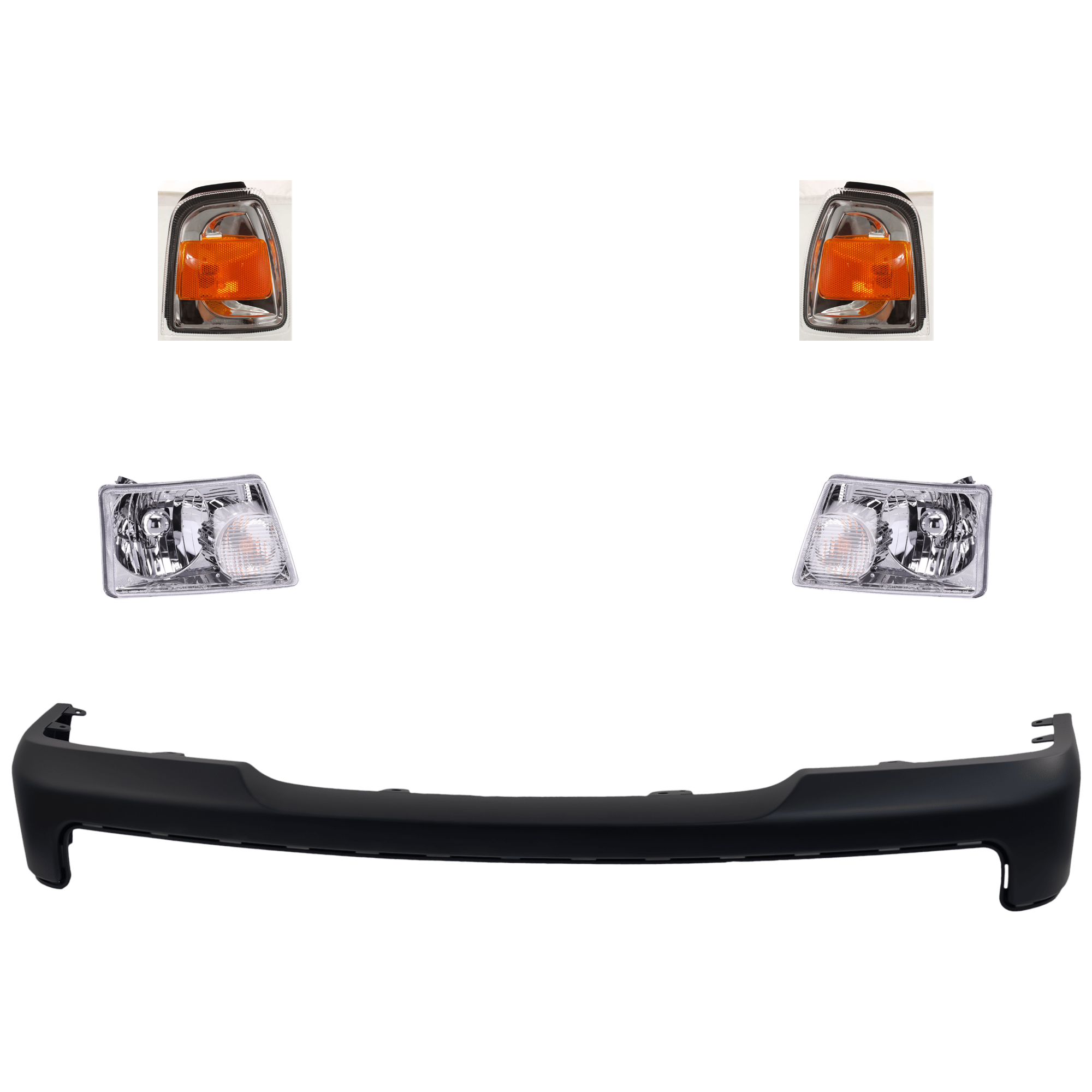 AM RANGER 06-11 FRONT BUMPER COVER 5 pc kit Primed with Corner Light and Headlight SKU KIT 071724-20 Partslink FO1000608 FO2531171 FO2530171 FO2502173 FO2503173 OEM 6L5Z17D957BAPTM 6L5Z15A201AA 6