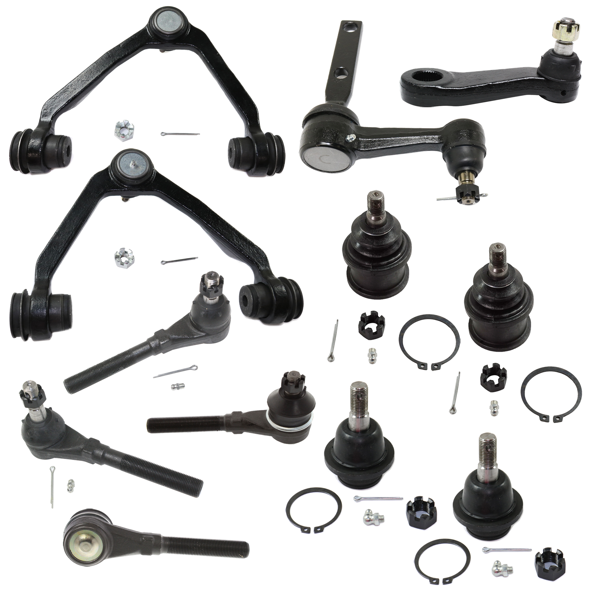 AM F SERIES 97-04 EXPEDITION 97-02 FRONT SUSPENSION KIT RH AND LH 12 pc Kit with Control Arm Idler Arm and Pitman Arm SKU KIT 071724-38 OEM 2601510-2601815-5001097-500