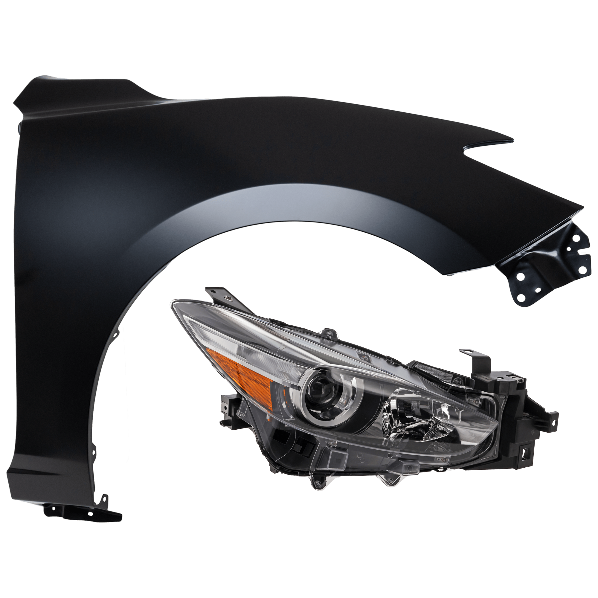 AM MAZDA 3-17-18 HEAD LAMP RH 2 pc Kit Lens and Housing Halogen Japan Mexico Built Vehicle with Fender SKU KIT 071726-04 Partslink MA1241172 OEM BABF510K0D PFM BJS752111