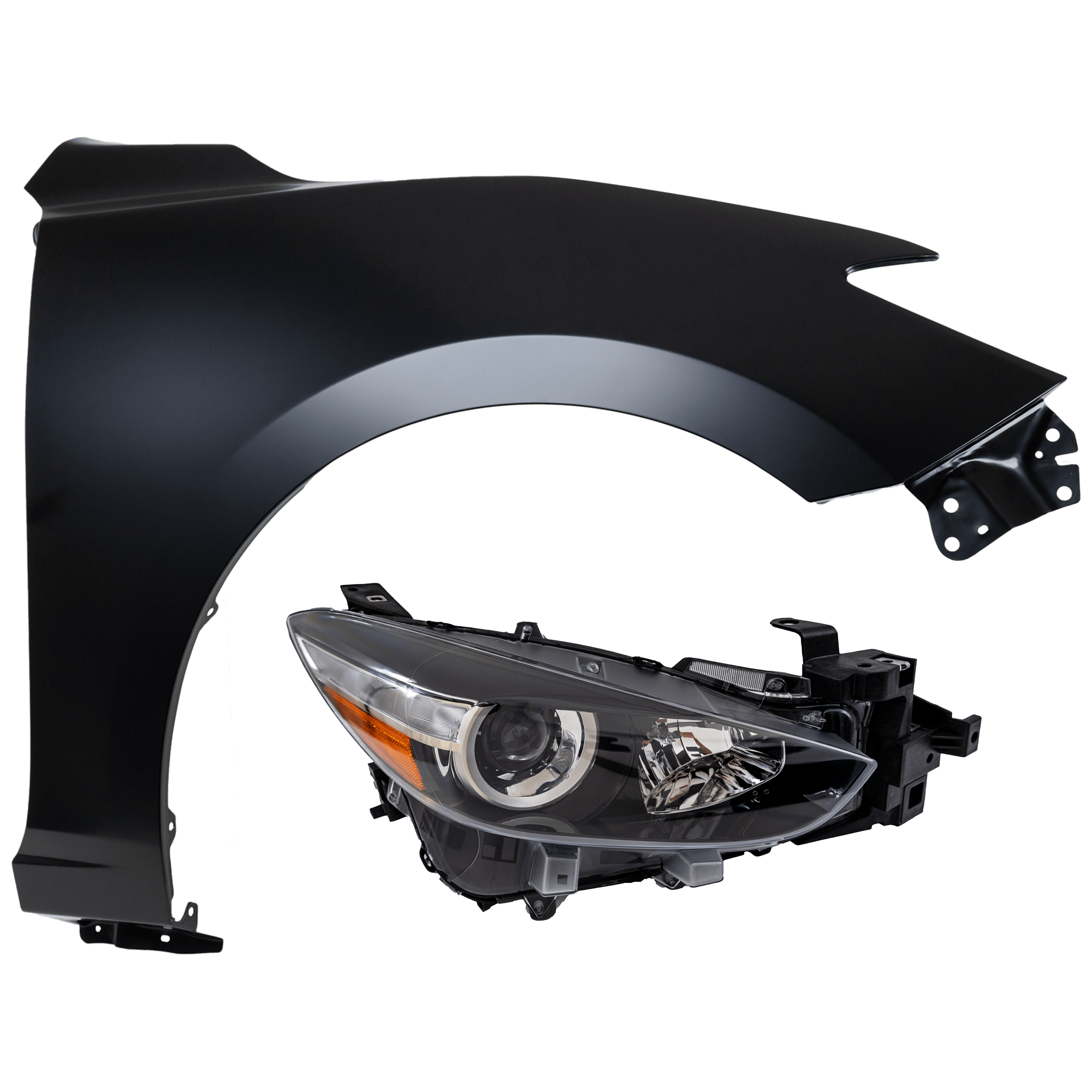 AM MAZDA 3-17-18-3 SPORT 17-17 HEAD LAMP RH 2 pc Kit Assembly Halogen Mexico Built Vehicle with Fender SKU KIT 071726-05 Partslink MA1241172 OEM BACS510K0D PFM BJS752111
