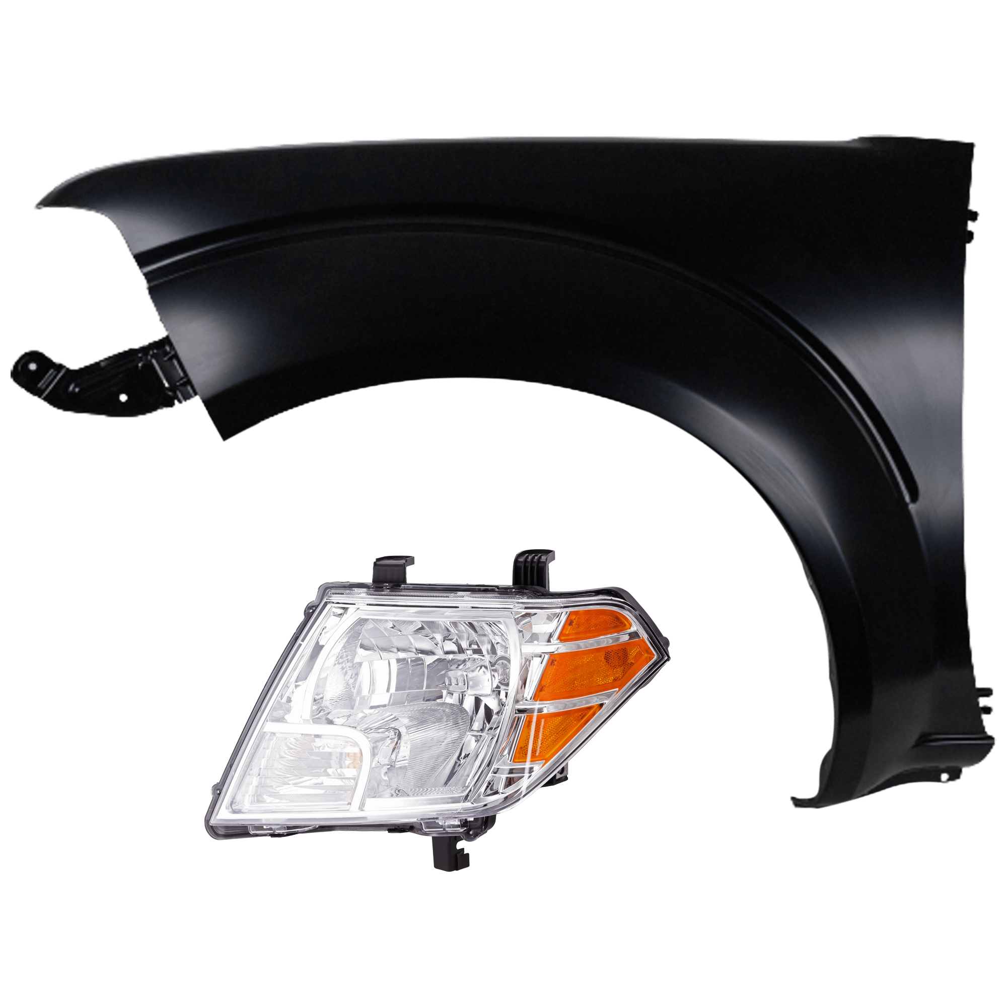 AM FRONTIER 09-21 HEAD LAMP LH 2 pc Kit Assembly Halogen with Fender SKU KIT 071726-102 Partslink NI2502188 NI1240184 OEM 26060ZL40B 63101ZL15A