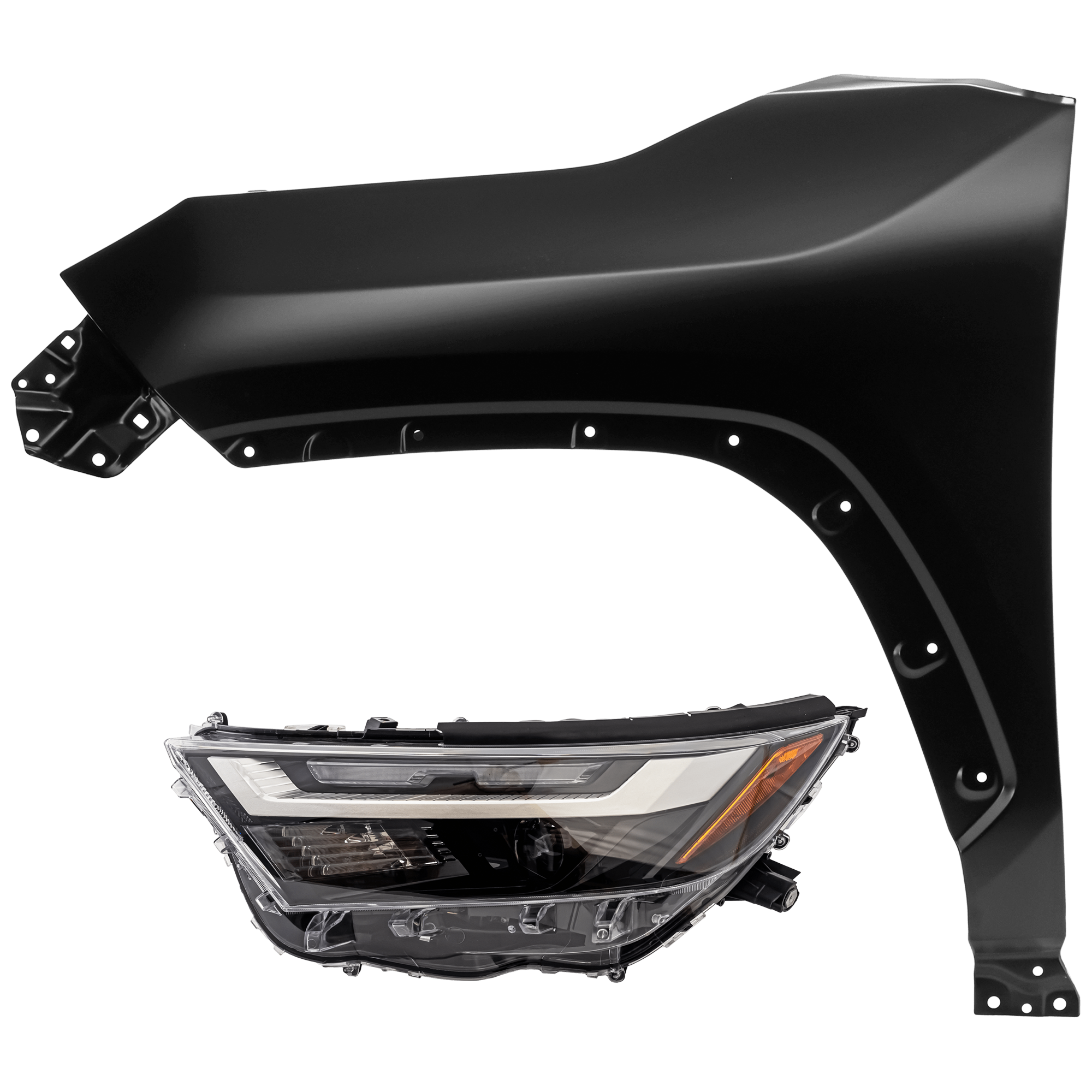 AM RAV4-22-24 HEAD LAMP LH 2 pc Kit Assembly LED North America Built Vehicle with Fender SKU KIT 071726-10 Partslink TO2502316 TO1240275 OEM 811500R440-538120R110 PFM