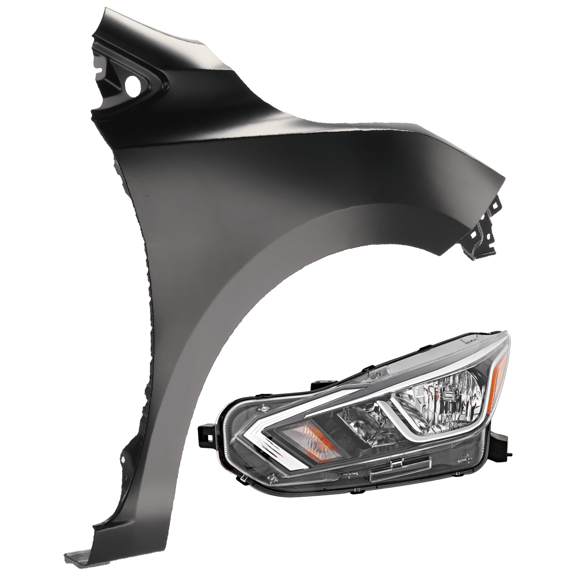AM VERSA 20-22 HEAD LAMP LH 2 pc Kit Assembly Halogen with Fender CAPA SKU KIT 071726-110 Partslink NI2502273C NI1240237C OEM 260605EE0A F31015EFMA