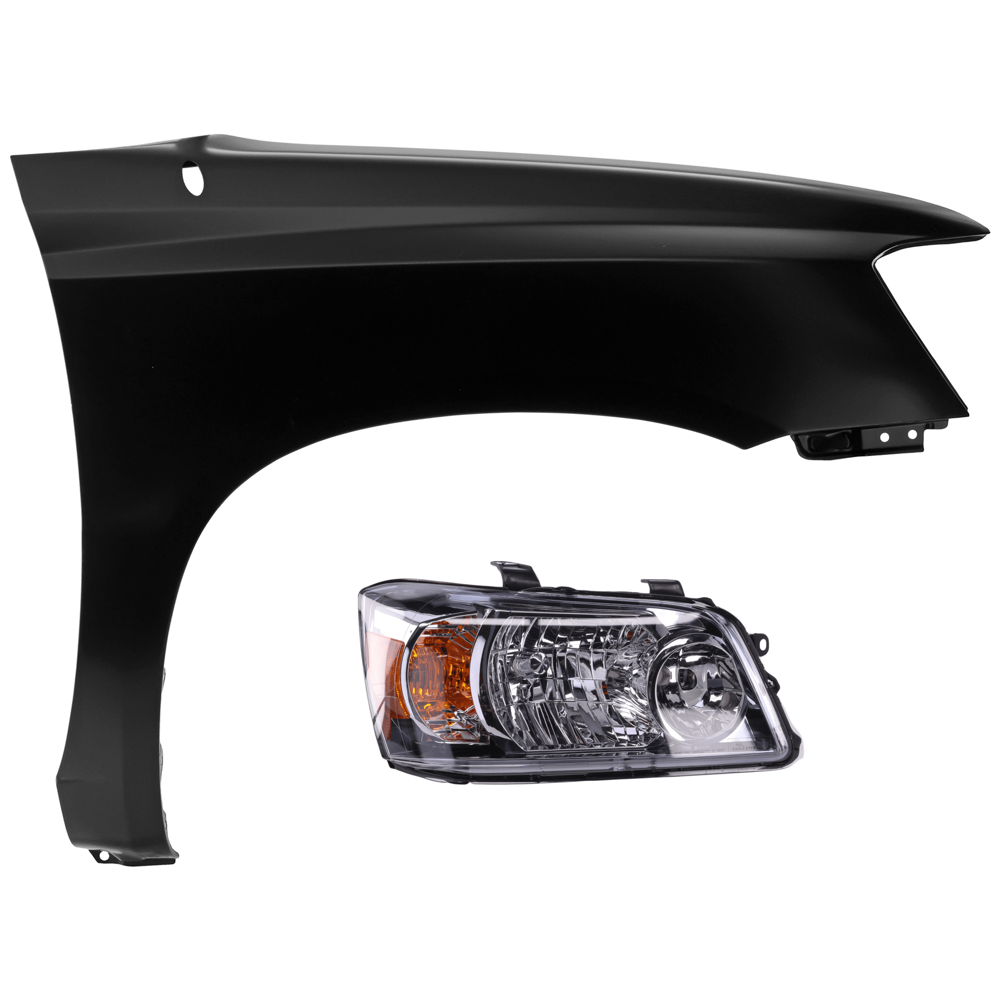 AM HIGHLANDER 04-06 HEAD LAMP RH 2 pc Kit Lens and Housing Halogen with Fender SKU KIT 071726-121 Partslink TO2503151 TO1241187 OEM 8113048280-5380148070