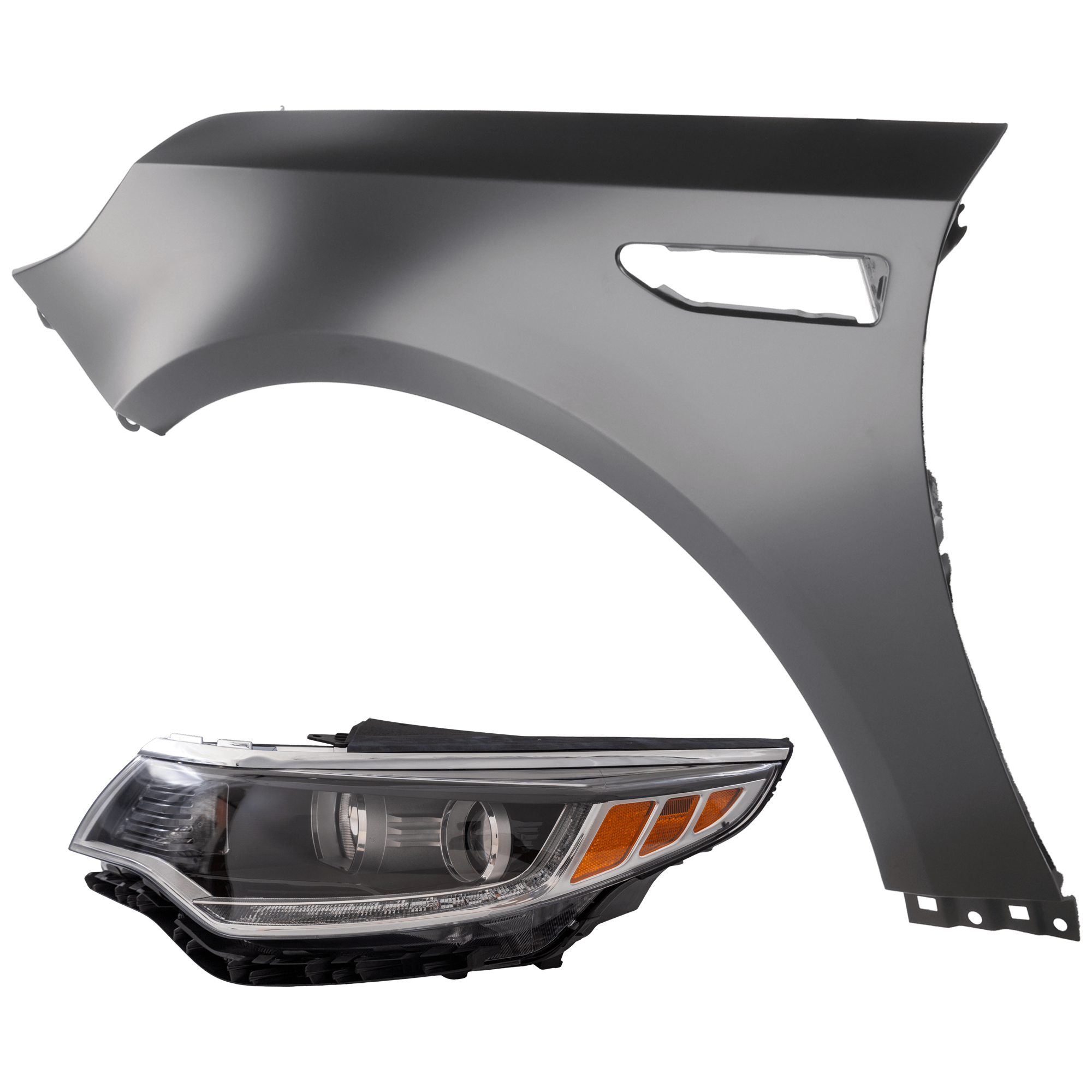 AM OPTIMA 18-18 HEAD LAMP LH 2 pc Kit Assembly Halogen USA Built Vehicle with Fender SKU KIT 071726-123 Partslink KI2502225 KI1240149 OEM 92101D5040-66311D4000A