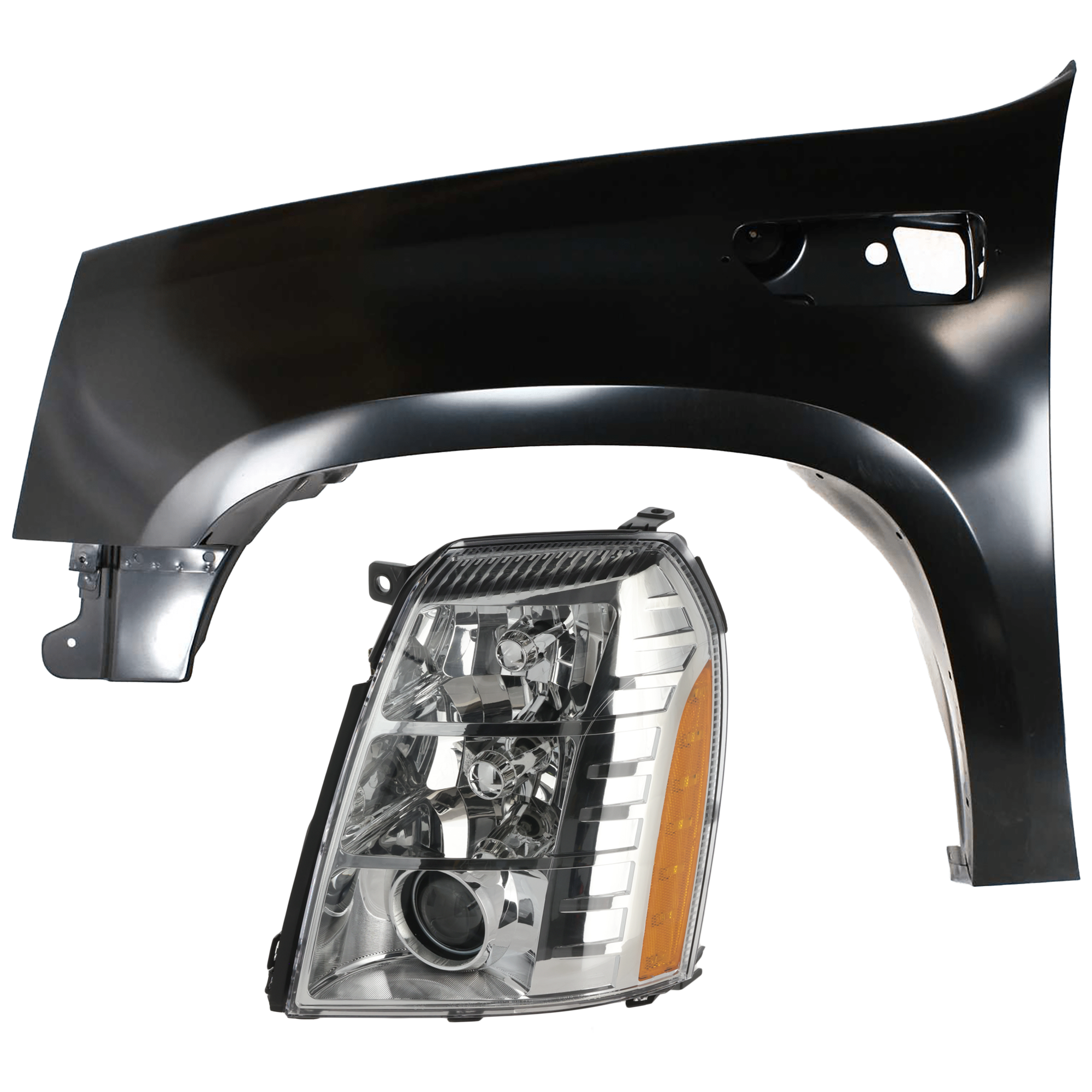 AM ESCALADE 09-14 ESCALADE ESV 07-14 HEAD LAMP LH 2 pc Kit Assembly HID Xenon w HID Kit with Fender CAPA SKU KIT 071726-132 Partslink GM2502348C GM1240338C OEM 20806108-22977479