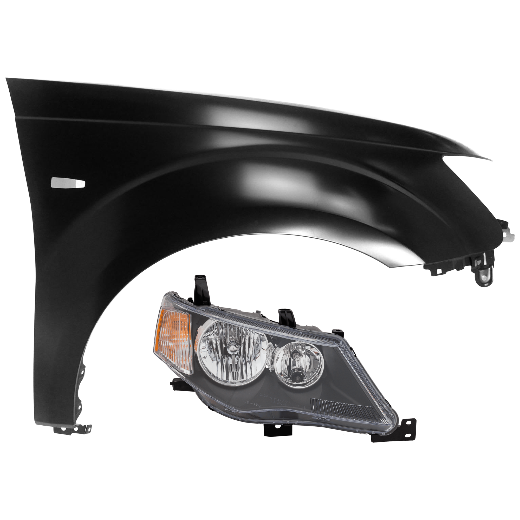 AM OUTLANDER 07-09 HEAD LAMP RH 2 pc Kit Assembly Halogen with Fender SKU KIT 071726-135 Partslink MI2503162 MI2503144 MI1241171 OEM 8301B606-8301A918-5220C672