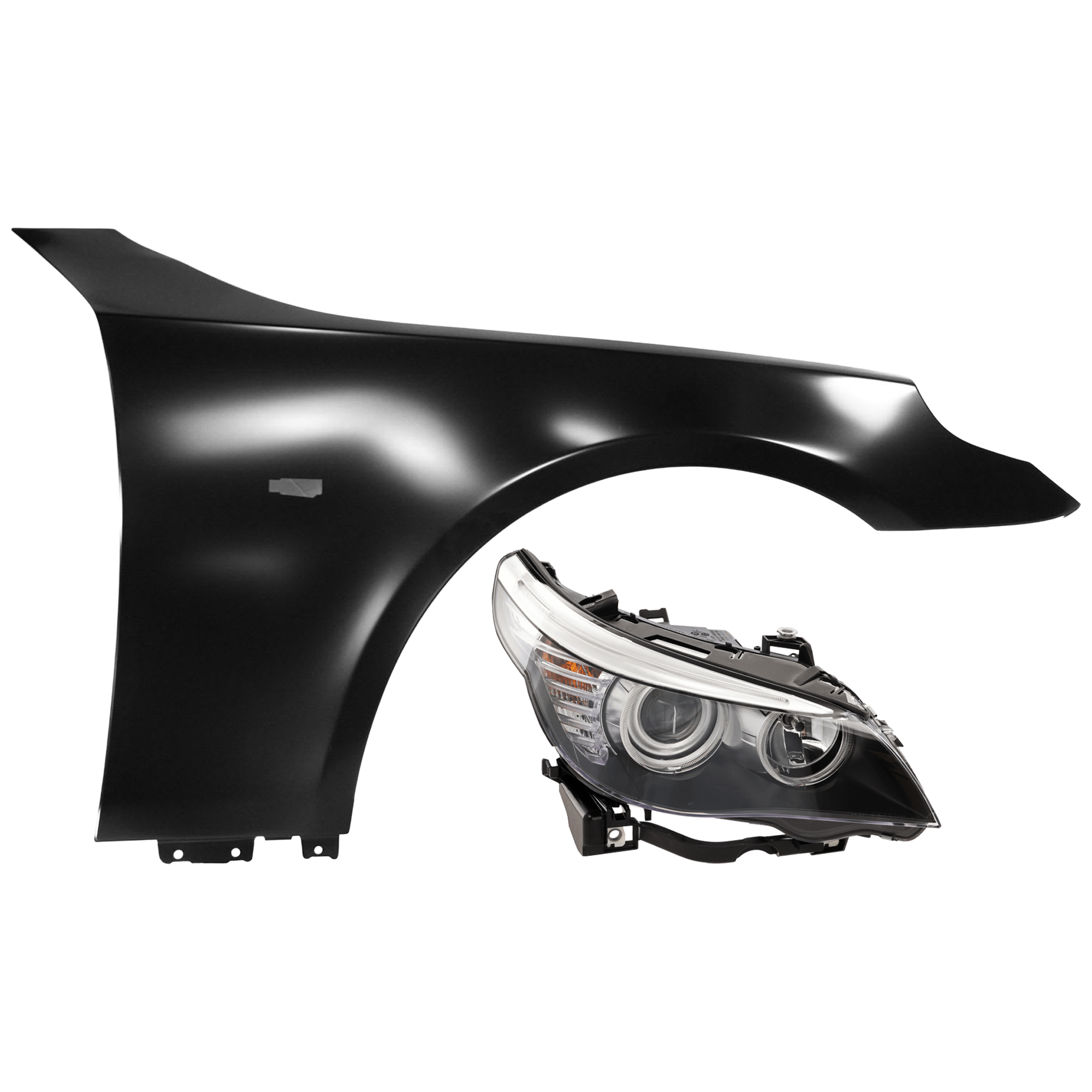 AM 5 SERIES 08-10 HEAD LAMP RH 2 pc Kit Assembly Halogen Sedan with Fender SKU KIT 071726-136 Partslink BM2503142 BM1241130 OEM 63127177732-41357111430