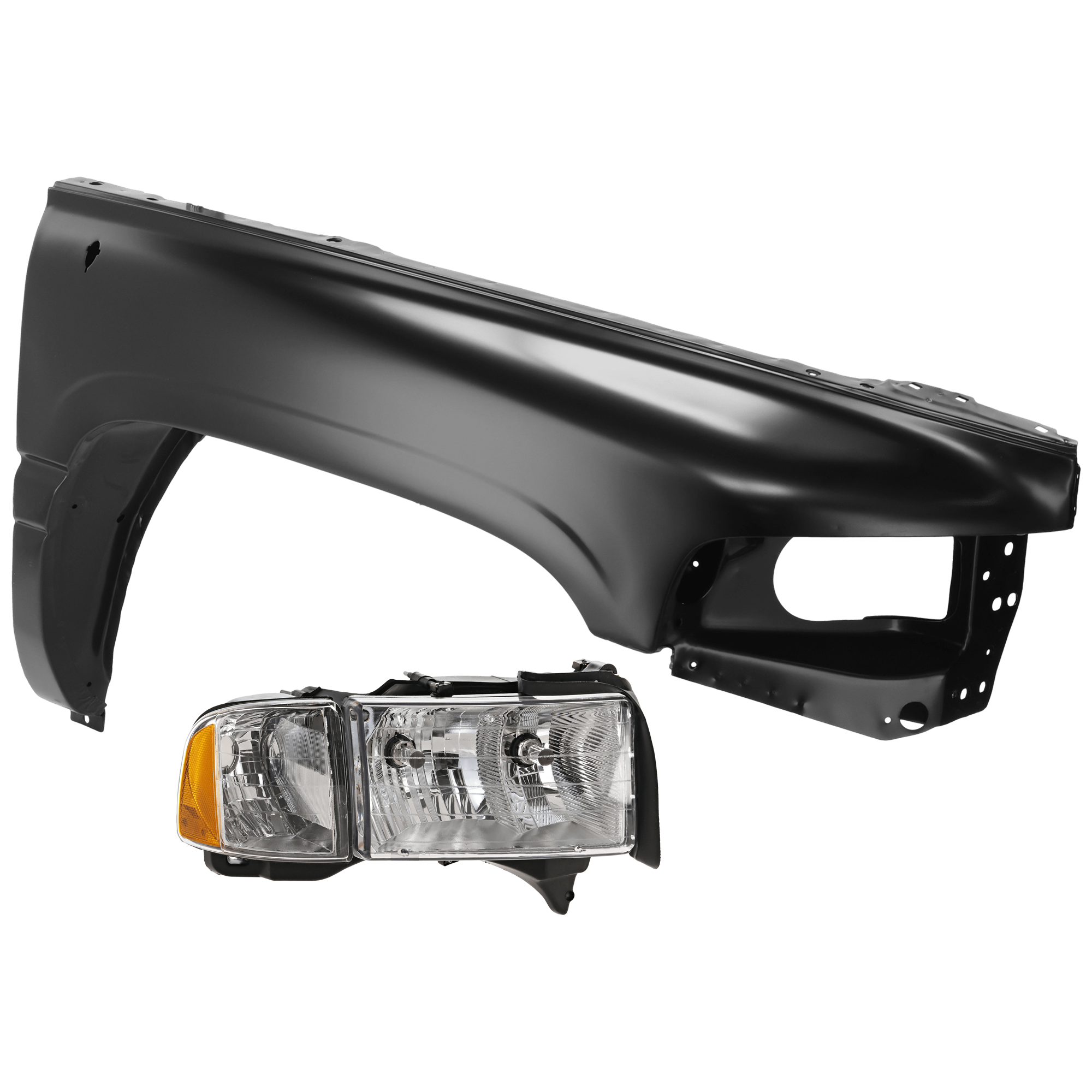 AM DODGE FULL SIZE PICKUP 99-02 HEAD LAMP RH 2 pc Kit Lens and Housing Halogen w Sport Package with Fender SKU KIT 071726-138 Partslink CH1241186 OEM 55077024AC 55077024AG 55234708