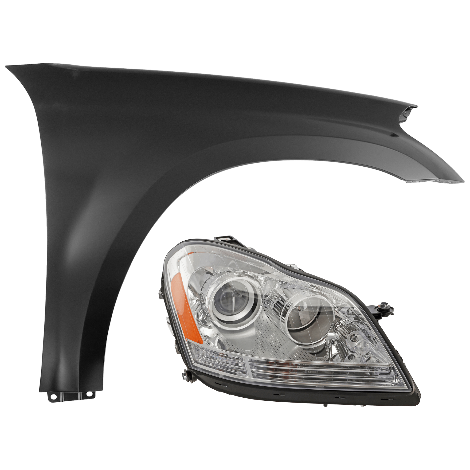AM GL CLASS 07-12 HEAD LAMP RH 2 pc Kit Assembly Halogen with Fender SKU KIT 071726-139 Partslink MB2503202 MB1241141 OEM 1648204859-1648800206