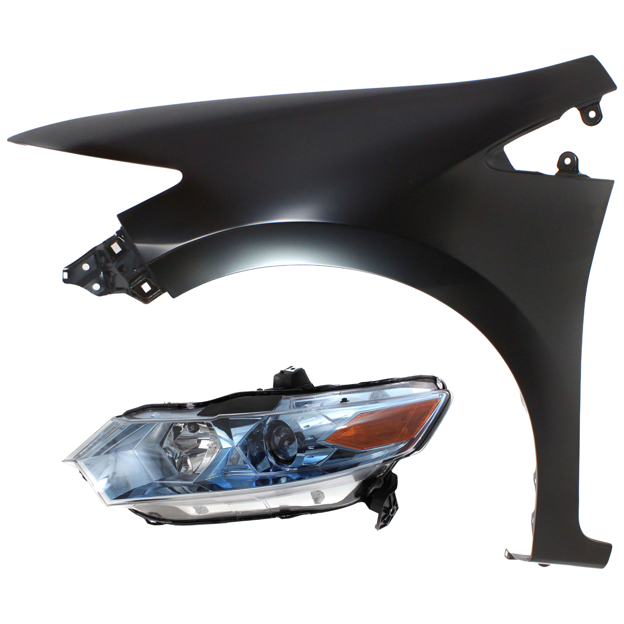AM INSIGHT 12-14 HEAD LAMP LH 2 pc Kit Assembly Halogen with Fender CAPA SKU KIT 071726-144 Partslink HO2502149C HO1240177C OEM 33150TM8A51-60261TM8A90ZZ