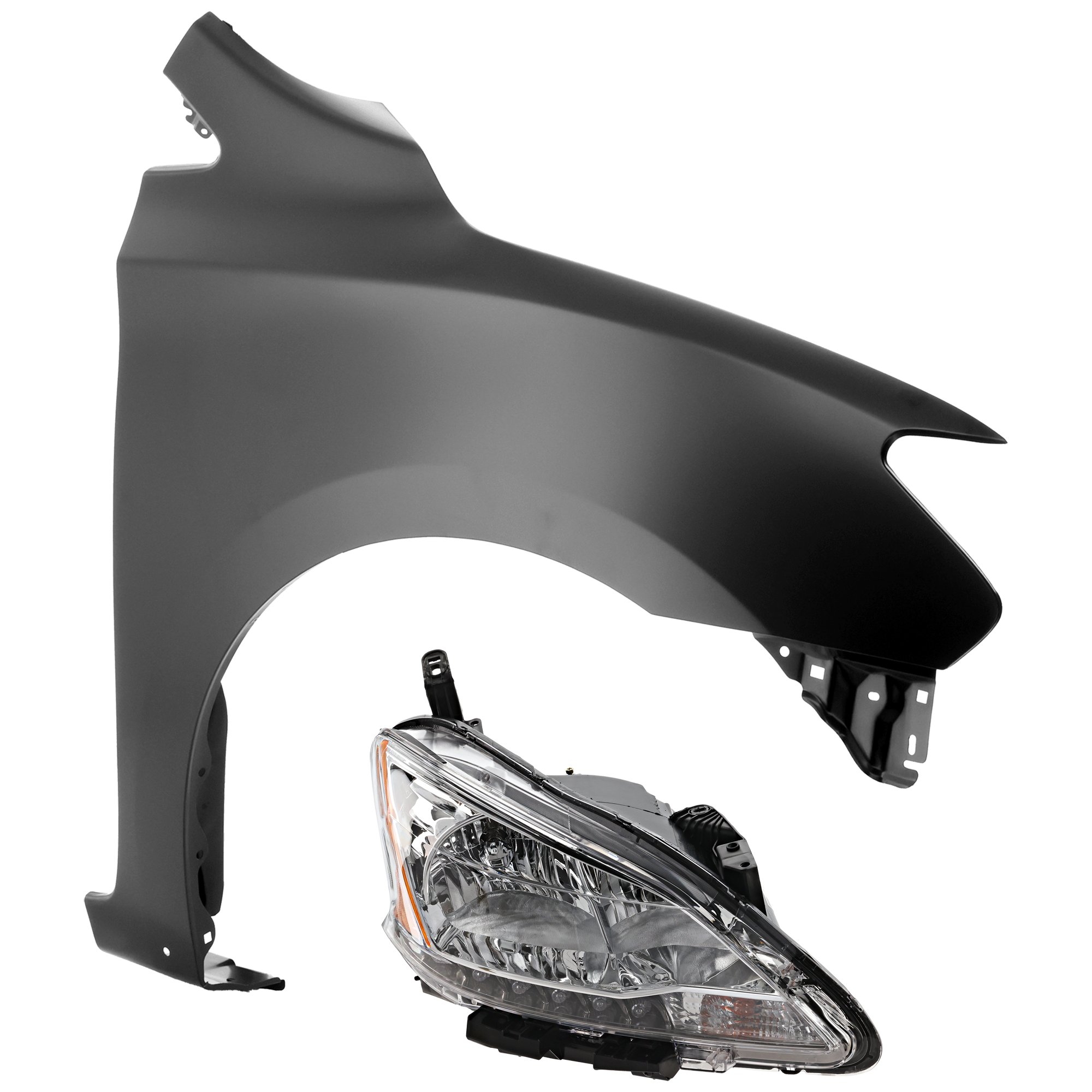 AM SENTRA 13-15 HEAD LAMP RH 2 pc Kit Assembly Halogen with Fender SKU KIT 071726-147 Partslink NI2503216 NI1241206 OEM 260103SG2A F31003SGAA