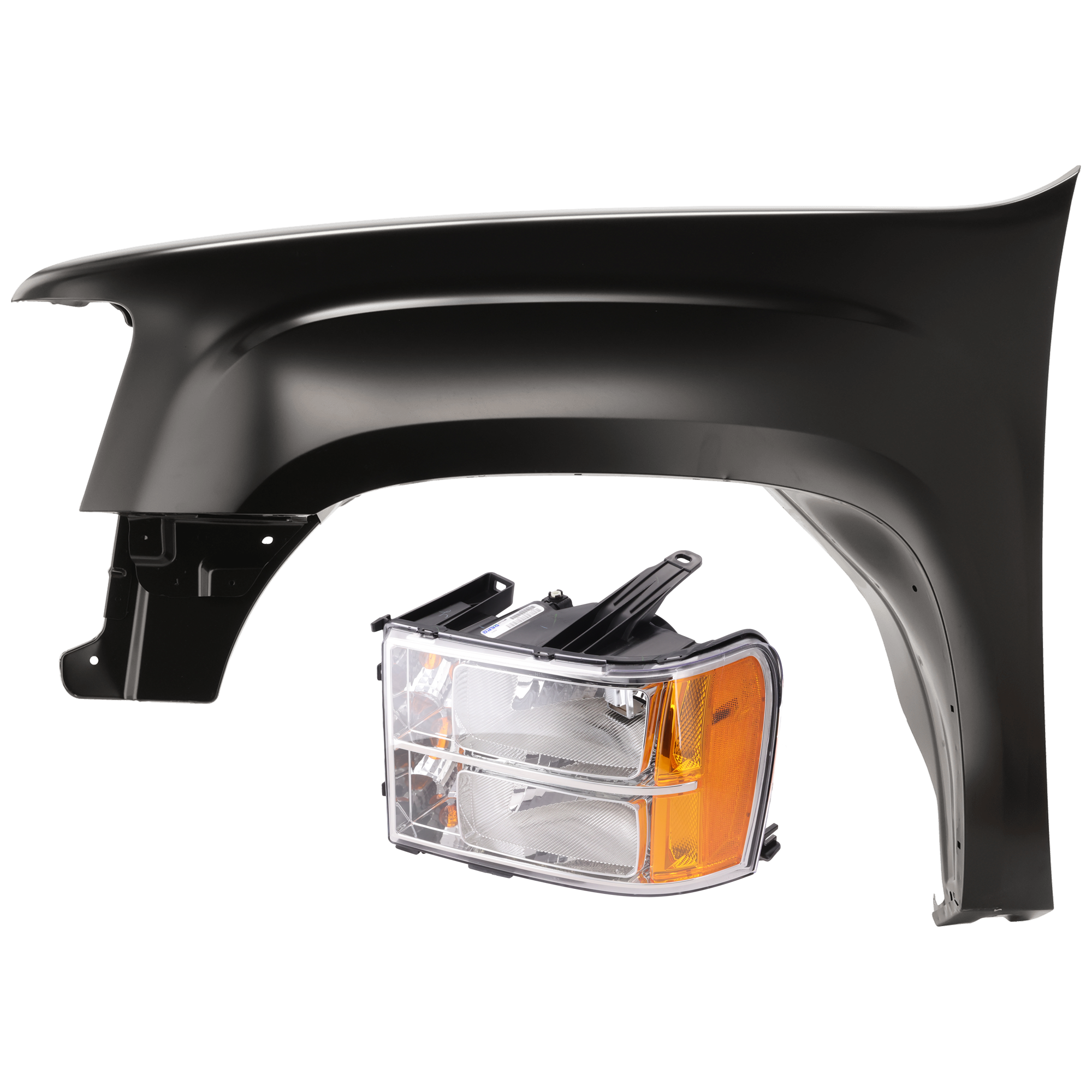 AM SIERRA 1500-07-13 HEAD LAMP LH 2 pc Kit Assembly Halogen with Fender CAPA SKU KIT 071726-162 Partslink GM2502283C GM1240342C OEM 20980241-22977471
