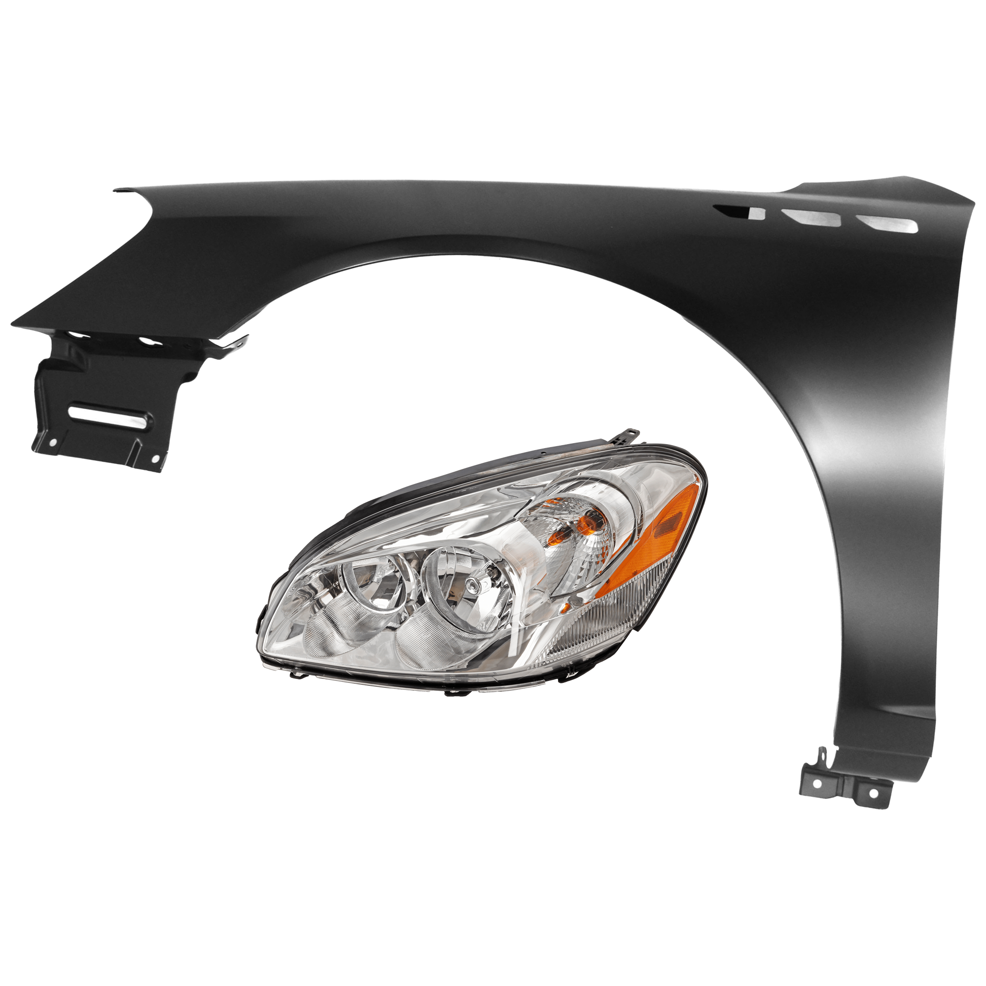 AM LUCERNE 06-11 HEAD LAMP LH 2 pc Kit Assembly Halogen with Fender SKU KIT 071726-163 Partslink GM2502277 GM1240331 OEM 25974773-25833737