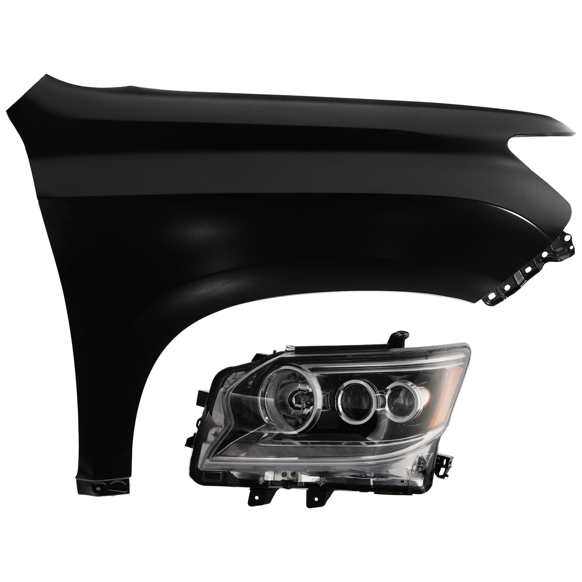 AM GX460-14-19 HEAD LAMP LH 2 pc Kit Assembly LED with Fender SKU KIT 071726-164 Partslink LX2502160 LX1240131 OEM 8118560G21-5381260C30