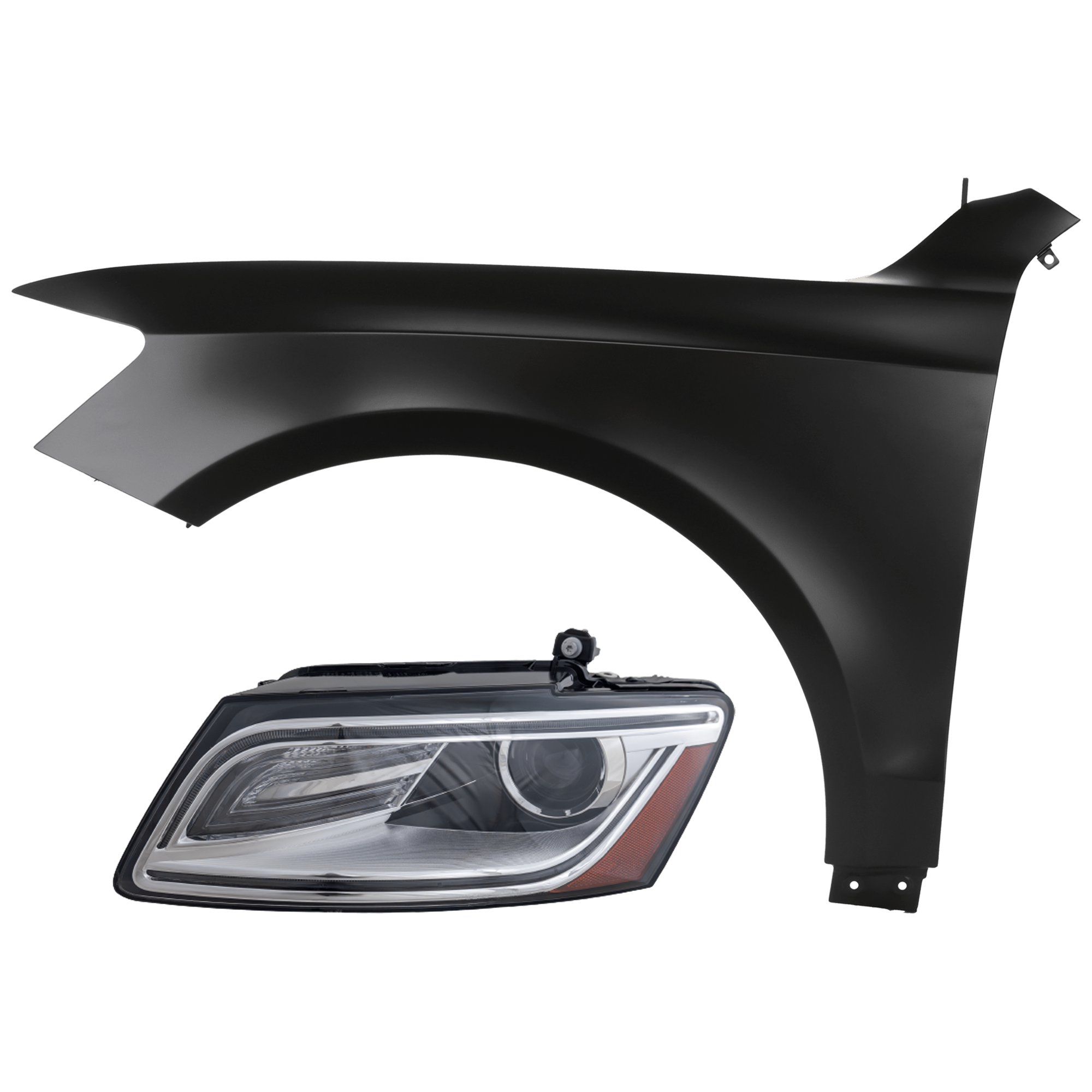 AM Q5-13-17 SQ5-14-17 HEAD LAMP LH 2 pc Kit Lens and Housing HID Xenon with Fender SKU KIT 071726-167 Partslink AU2502179 AU1240134 AU1240122 OEM 8R0941043B 8R0821105A 8R082110