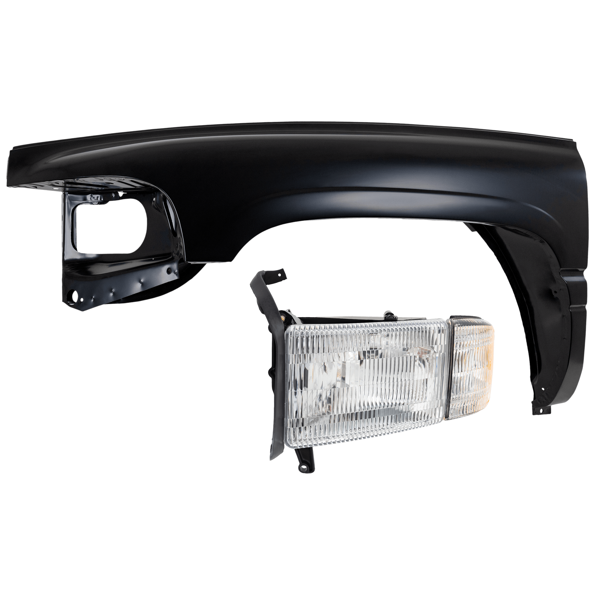 AM DODGE FULL SIZE PICKUP 94-02 HEAD LAMP LH 2 pc Kit Assembly Halogen w o Sport Package with Fender SKU KIT 071726-16 Partslink CH2502101 CH1240186 OEM 55076749AD 55076749AO 55234709
