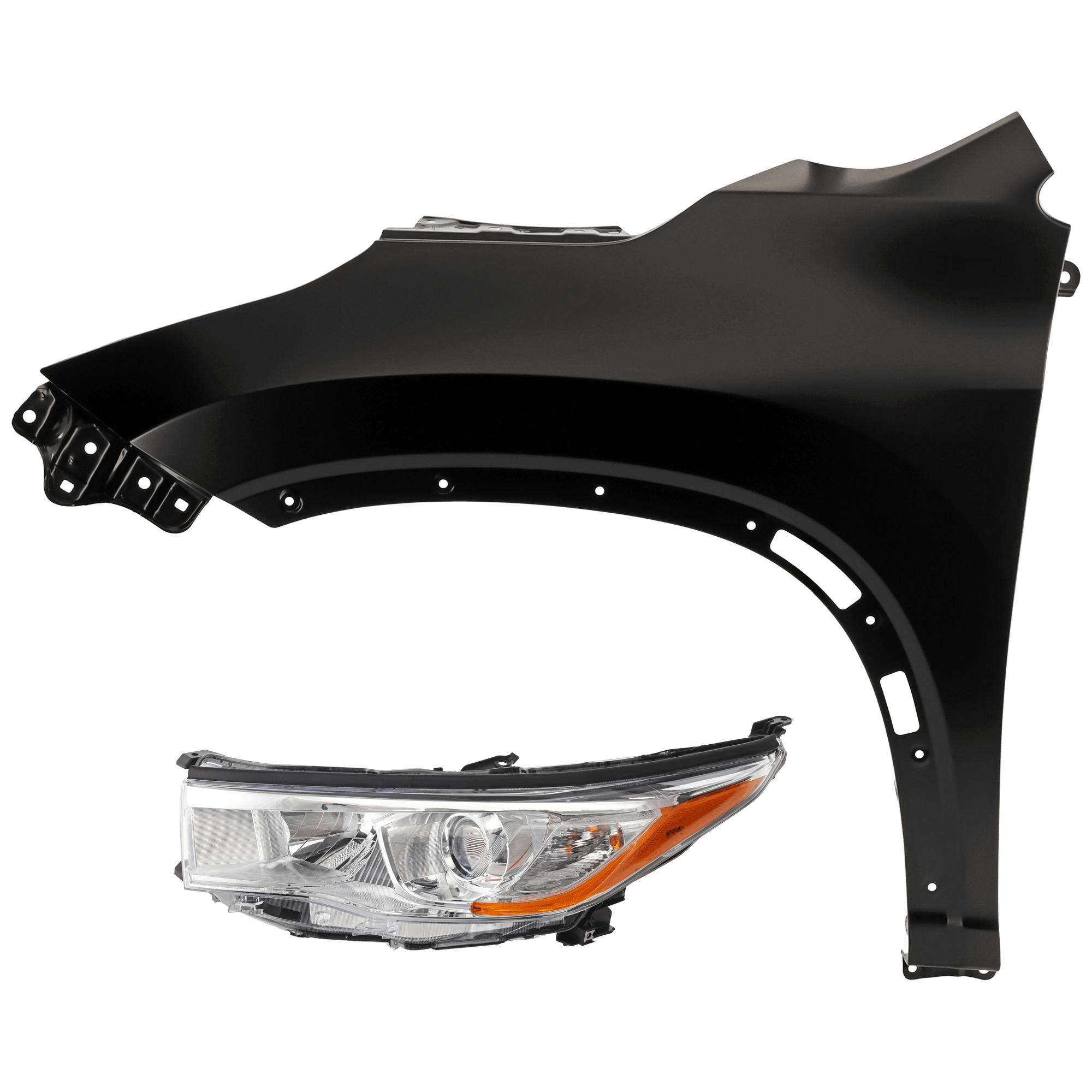 AM HIGHLANDER 14-16 HEAD LAMP LH 2 pc Kit Assembly Halogen w o Smoked Chrome Accent with Fender SKU KIT 071726-172 Partslink TO2502221 TO1240251 OEM 811500E180-538020E100