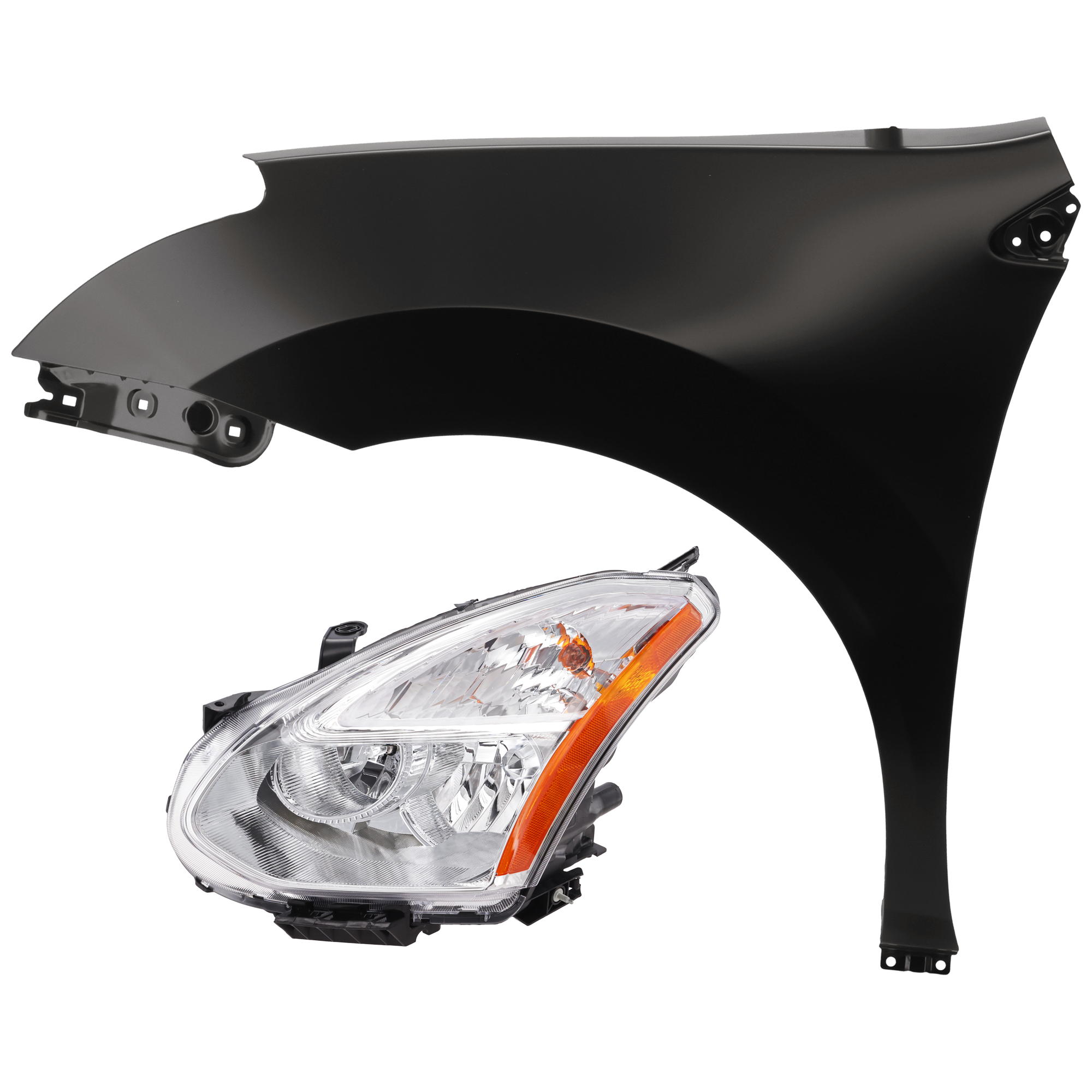 AM ROGUE 11-12 HEAD LAMP LH 2 pc Kit Assembly Halogen with Fender SKU KIT 071726-181 Partslink NI2502202 NI1240198 OEM 260601VK0A F3113JM0MA