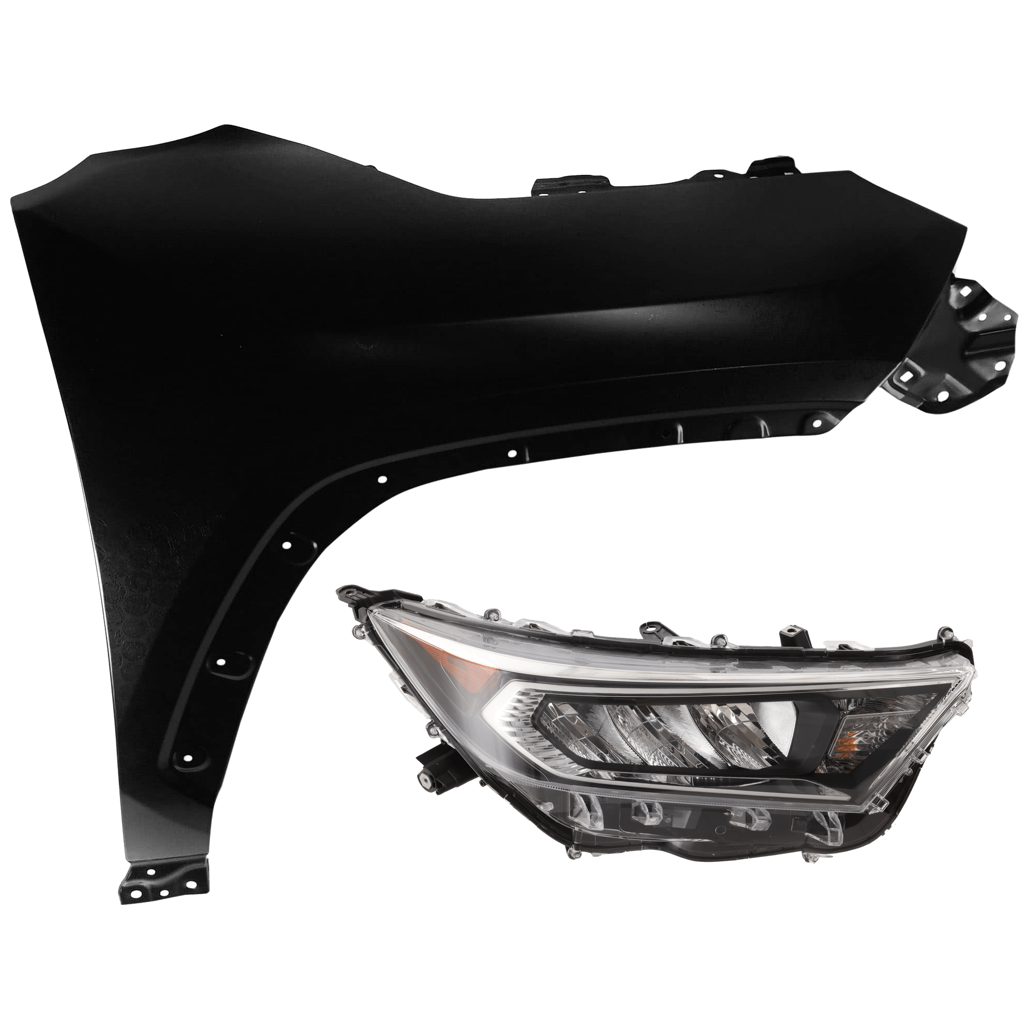 AM RAV4-19-21 HEAD LAMP RH 2 pc Kit Assembly LED Chrome Bezel North America Built Vehicle with Fender SKU KIT 071726-184 Partslink TO2503275 TO1241273 OEM 811100R140-538110R130