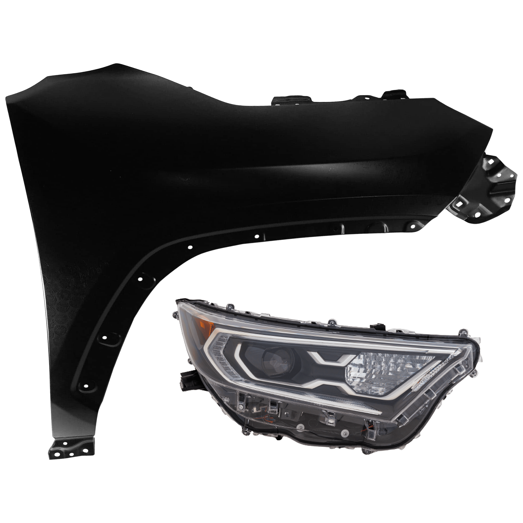 AM RAV4-19-21 HEAD LAMP RH 2 pc Kit Lens and Housing Halogen w o Adaptive Headlight with Fender SKU KIT 071726-185 Partslink TO2519202 TO1241273 OEM 8113042A02-538110R130