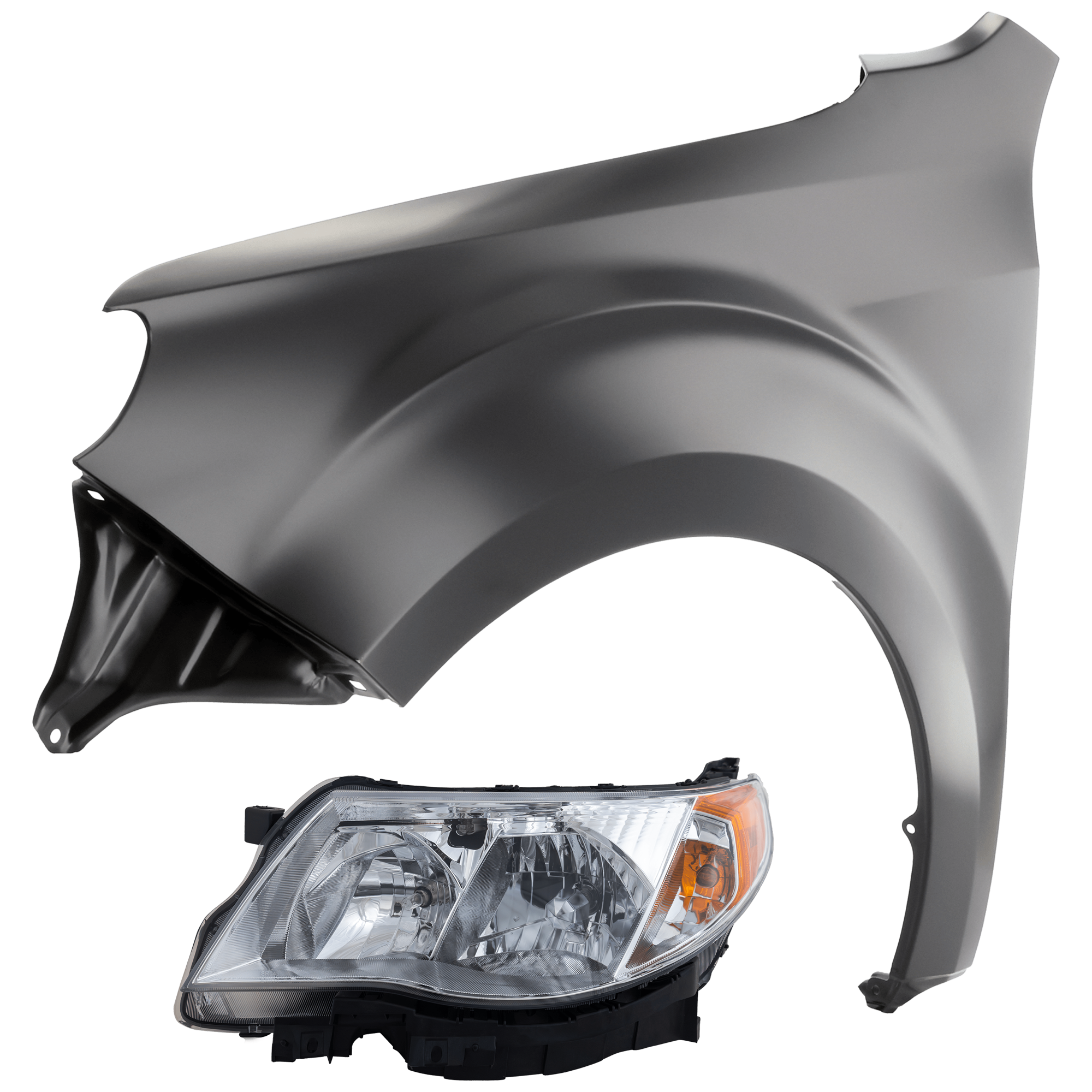 AM FORESTER 09-13 HEAD LAMP LH 2 pc Kit Assembly Halogen with Fender SKU KIT 071726-187 Partslink SU2502132 SU1240128 OEM 84001SC071-57120SC0319P