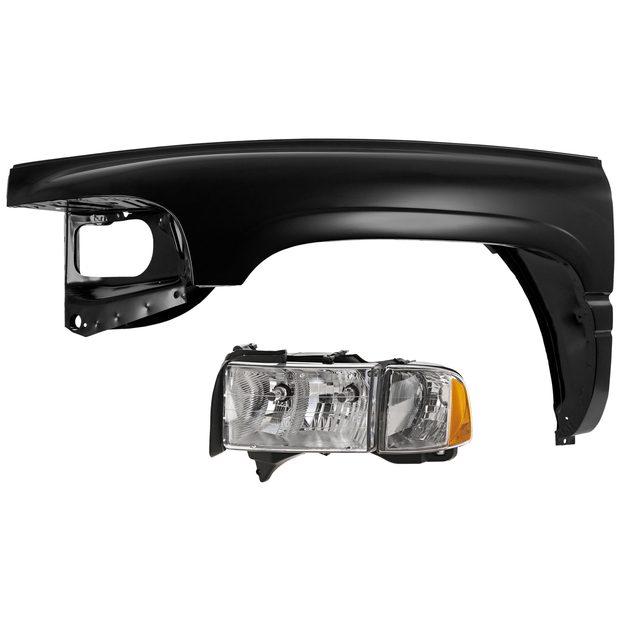 AM DODGE FULL SIZE PICKUP 99-02 HEAD LAMP LH 2 pc Kit Lens and Housing Halogen w Sport Package with Fender SKU KIT 071726-18 Partslink CH1240186 OEM 55077025AC 55077025AG 55234709