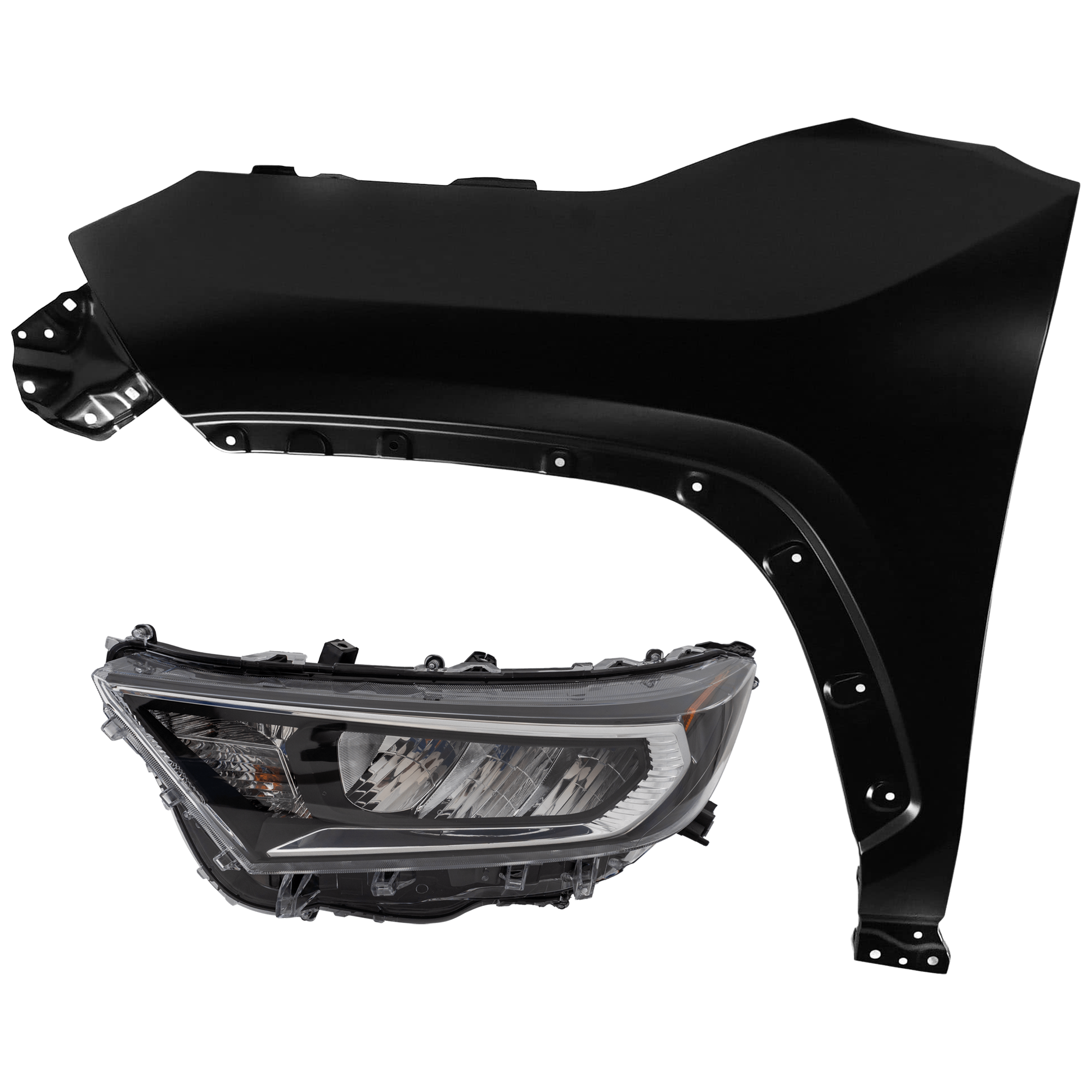 AM RAV4-19-21 HEAD LAMP LH 2 pc Kit Assembly LED Chrome Bezel North America Built Vehicle with Fender SKU KIT 071726-190 Partslink TO2502275 TO1240273 OEM 811500R140-538120R110