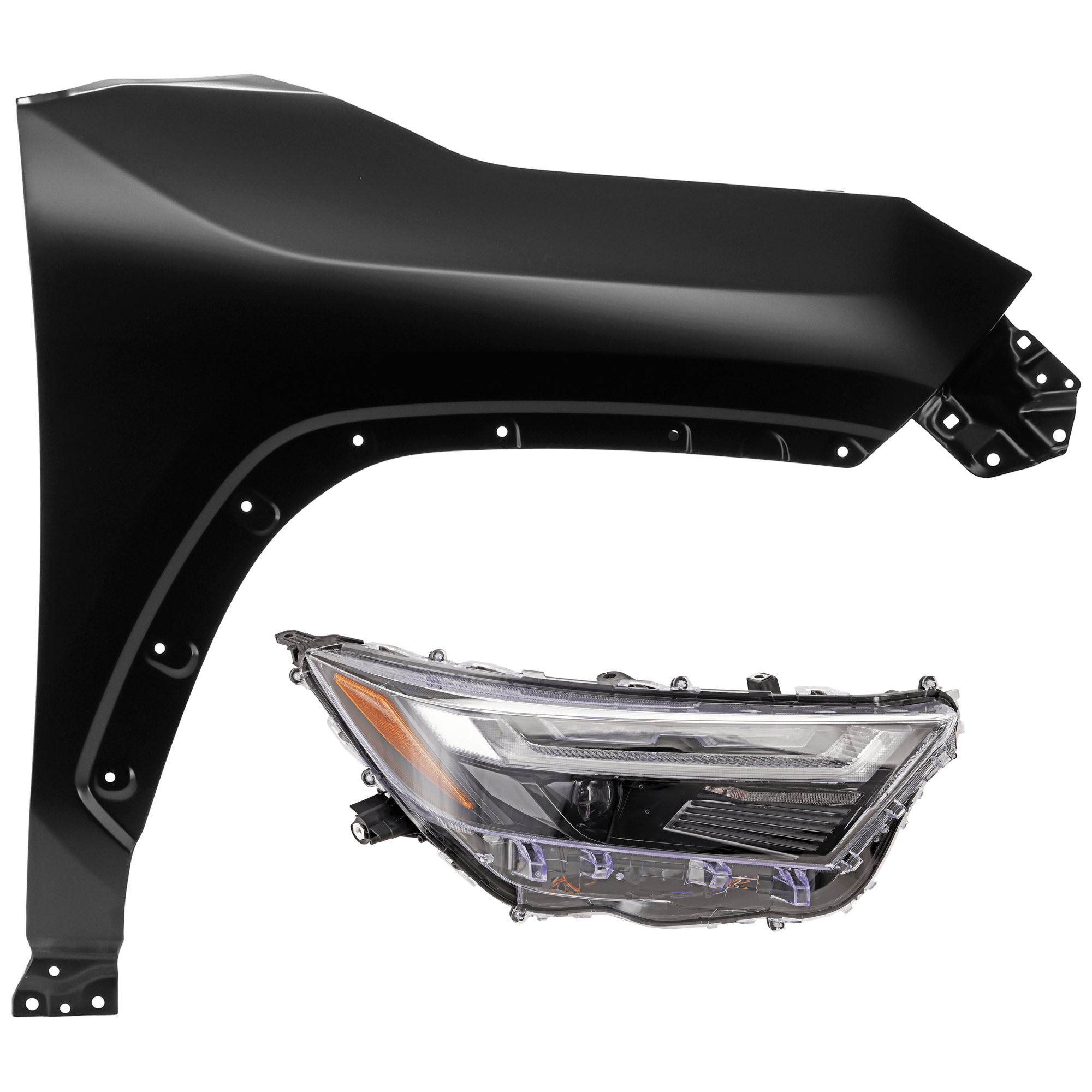 AM RAV4 RAV4 PRIME 22-24 HEAD LAMP RH 2 pc Kit Assembly LED w LED Signal Light North America Built Vehicle with Fender SKU KIT 071726-192 Partslink TO2503315 TO1241275 OEM 811100R360-538110R130 PFM