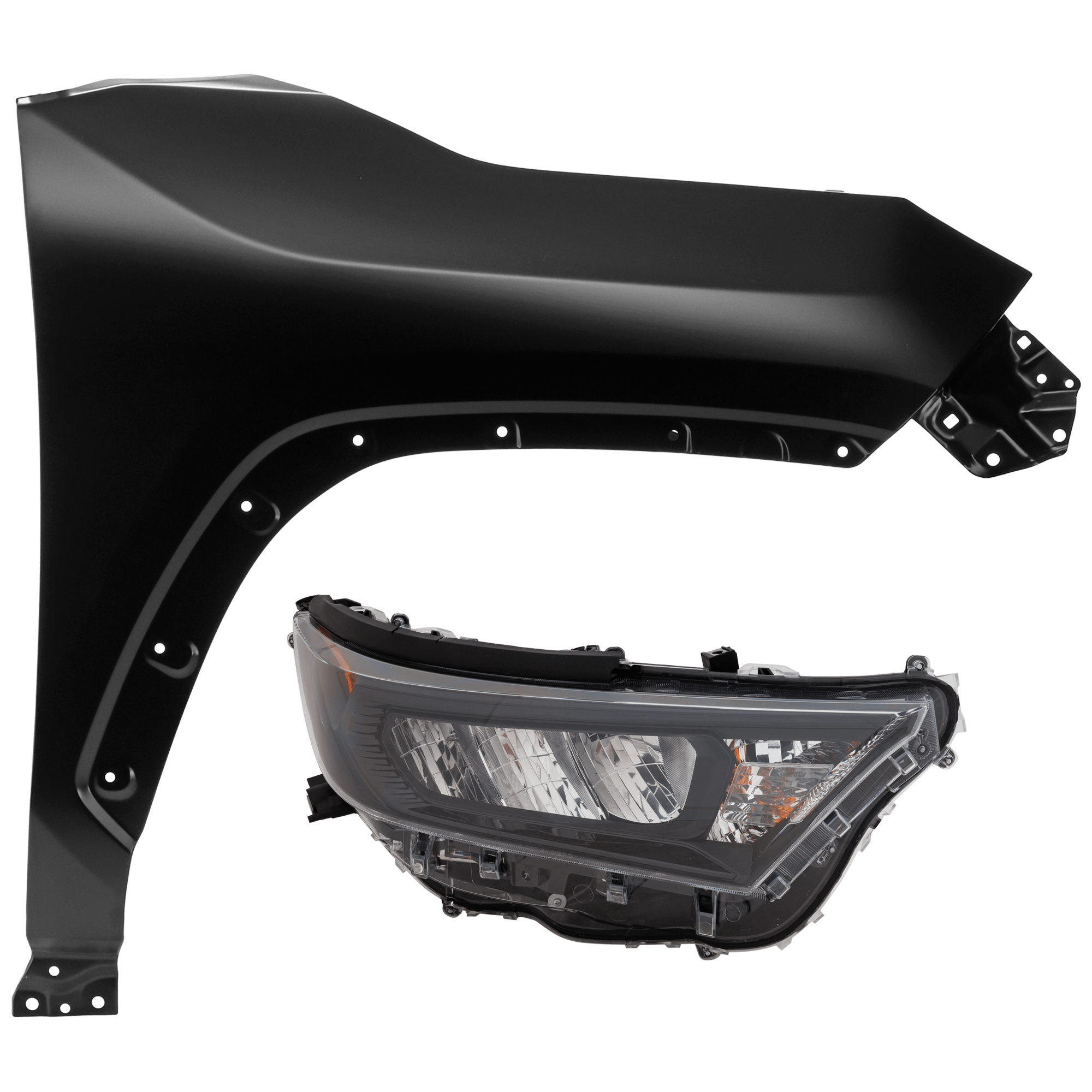 AM RAV4-22-22 HEAD LAMP RH 2 pc Kit Assembly LED Hybrid Models with Fender SKU KIT 071726-193 Partslink TO2503312 TO1241275 OEM 811100R430-538110R130 PFM