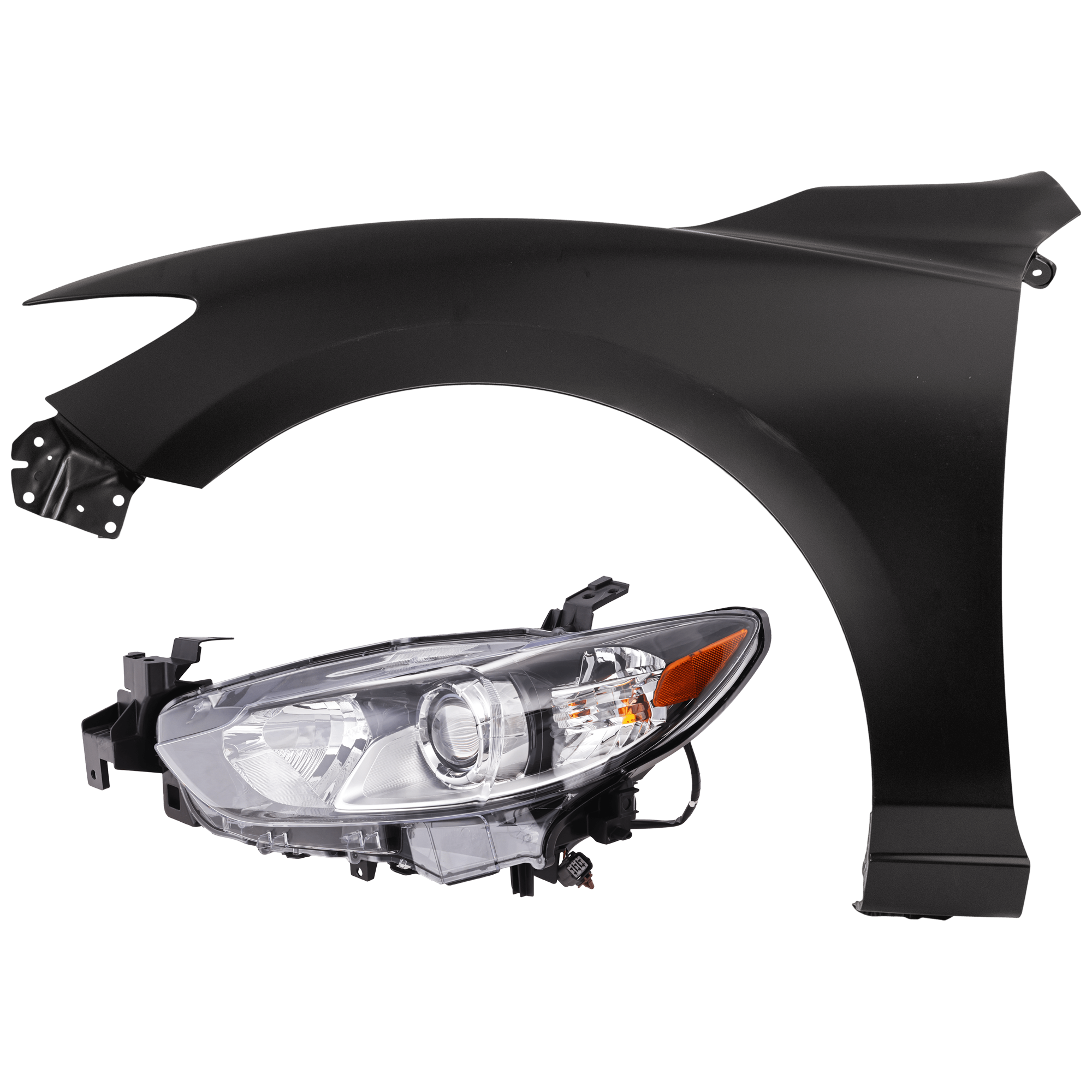 AM MAZDA 6-14-17 HEAD LAMP LH 2 pc Kit Assembly Halogen Sport Model with Fender SKU KIT 071726-195 Partslink MA2518160 MA1240171 OEM GMP2510L0 PFM GHP952211A