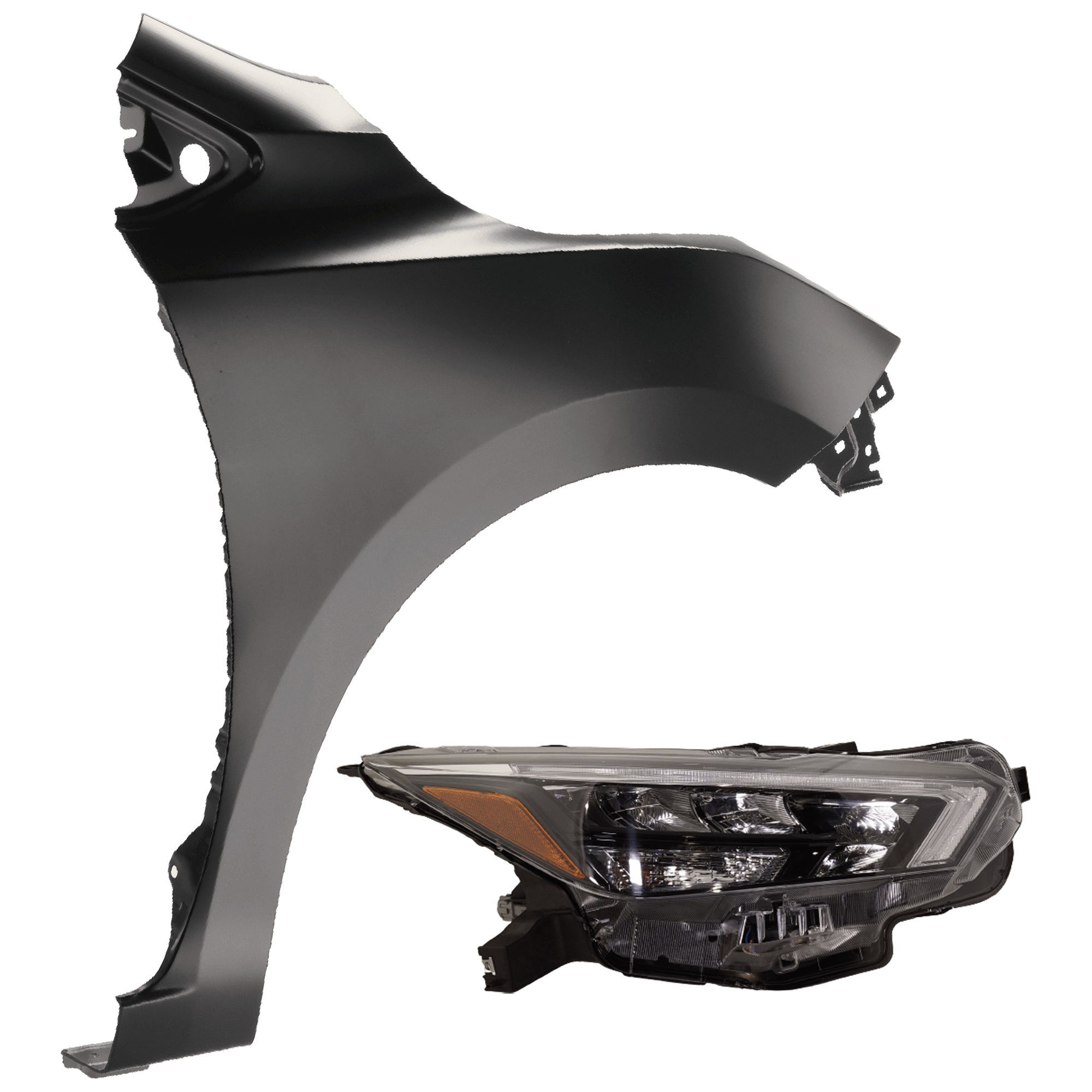 AM VERSA 20-25 HEAD LAMP RH 2 pc Kit Assembly LED with Fender CAPA SKU KIT 071726-201 Partslink NI2503274C NI1241237C OEM 260105EE2A F31005EFMA