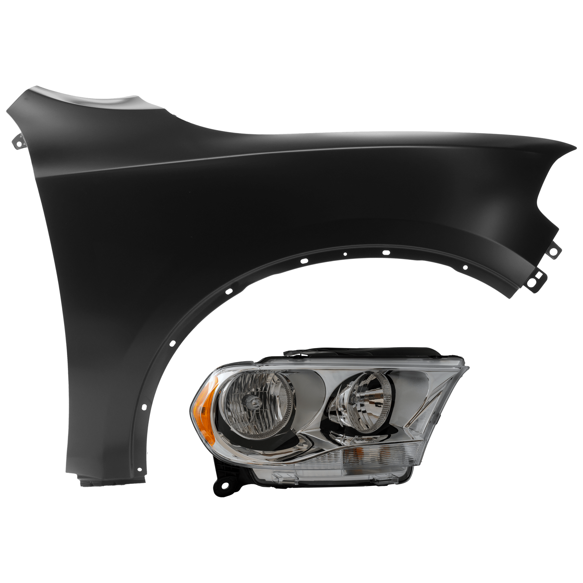 AM DURANGO 11-13 HEAD LAMP RH 2 pc Kit Assembly Halogen Chrome Interior with Fender CAPA SKU KIT 071726-204 Partslink CH1241273C CH2503228C OEM 55079366AC 55369734AD 55369734
