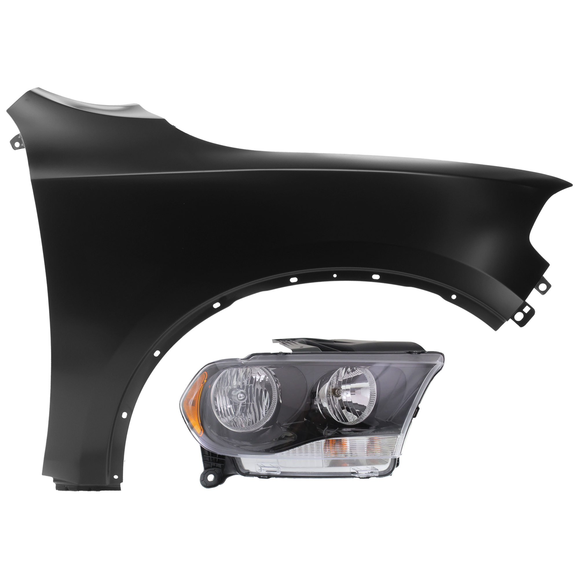 AM DURANGO 11-13 HEAD LAMP RH 2 pc Kit Assembly Halogen Black Interior with Fender CAPA SKU KIT 071726-205 Partslink CH2503229C CH1241273C OEM 68084076AC 68084076AB 55369734
